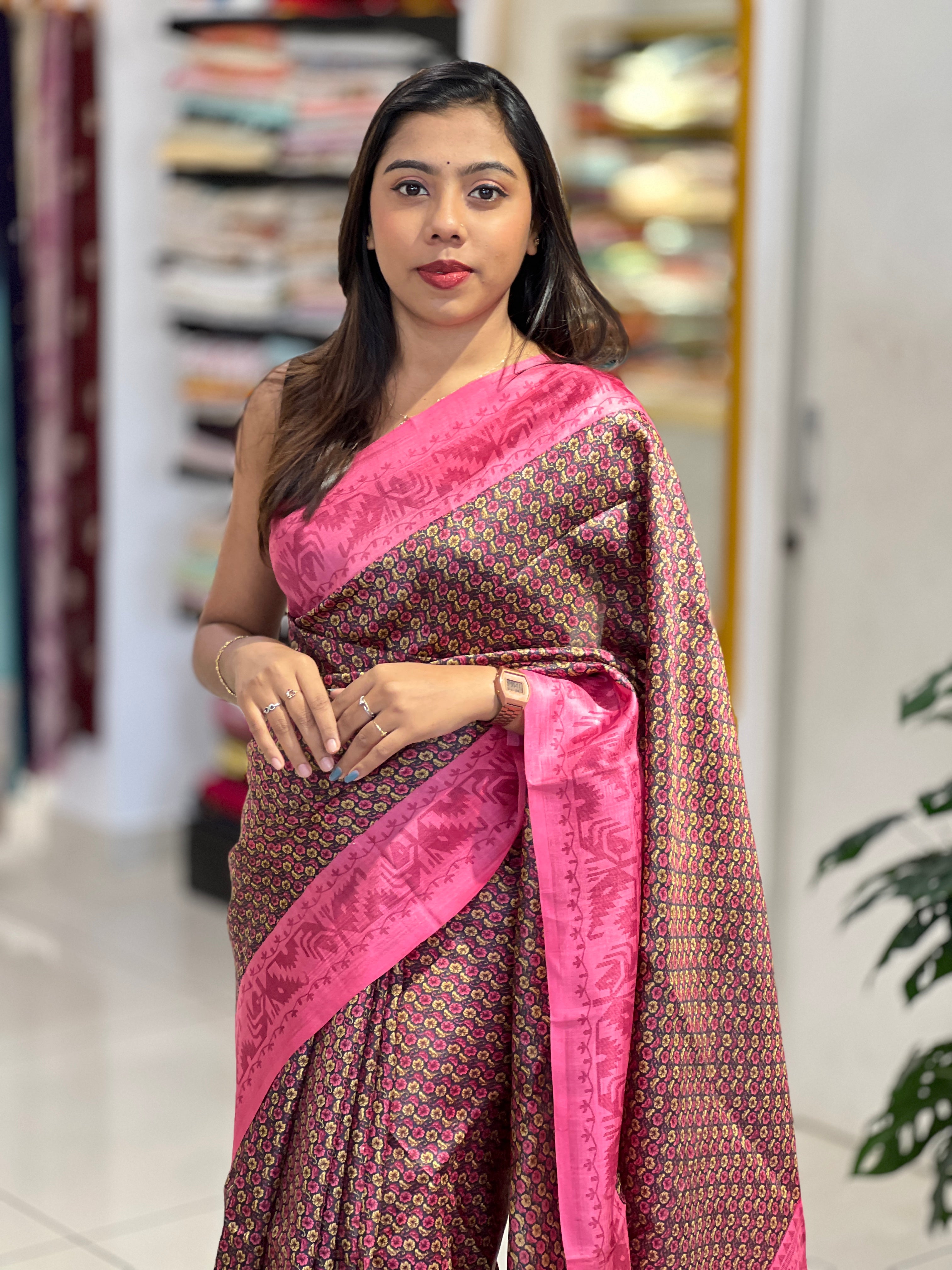 Floral Print Detailed Tussar Saree | NLM247