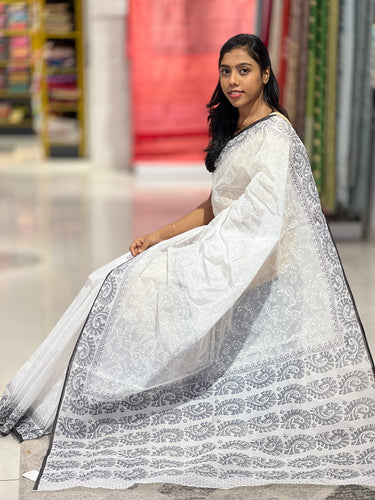 Hand Block Printed Voile Cotton Saree | VDA154