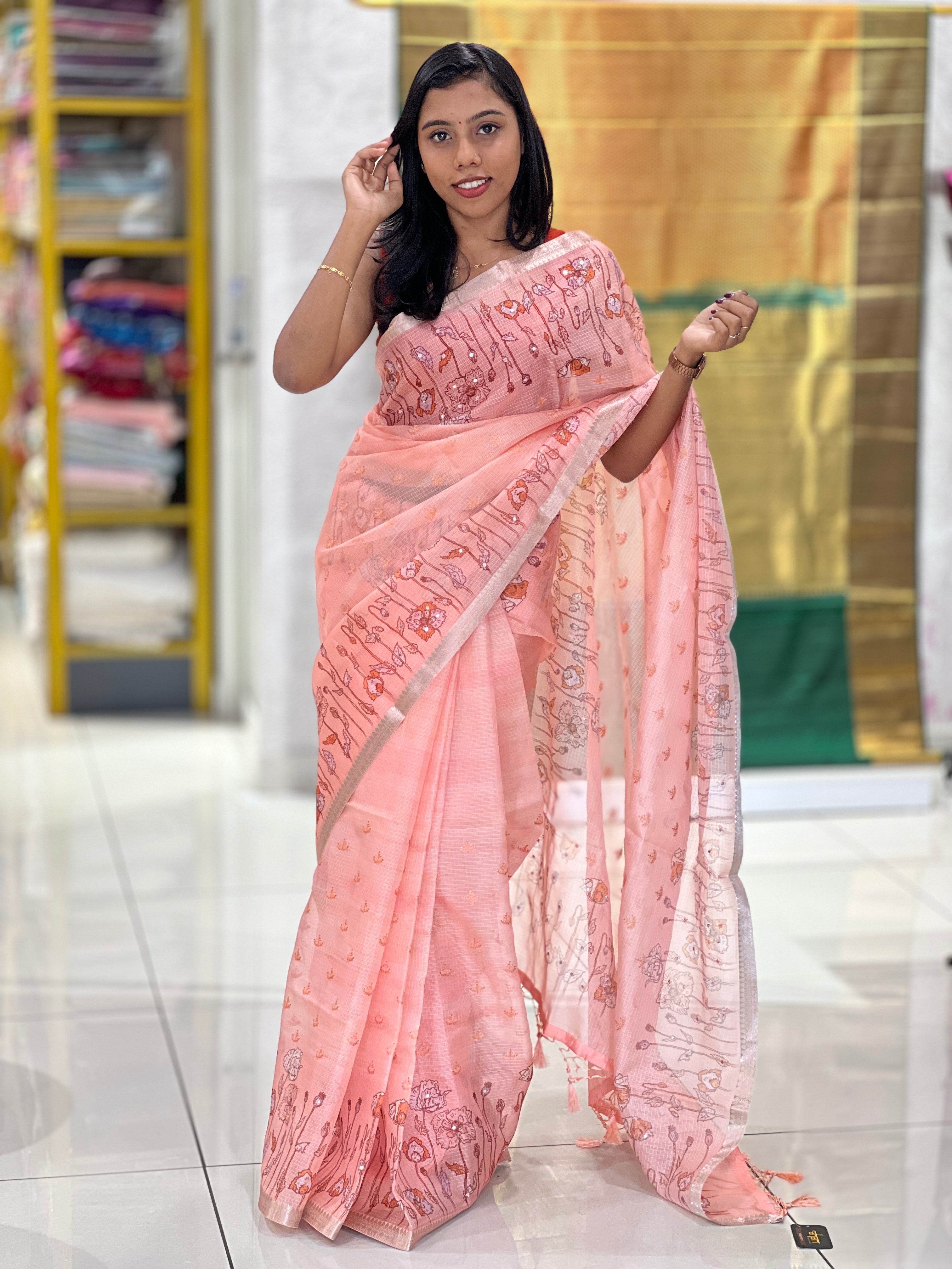 Floral Painted Silky Kota Saree  | GMS268