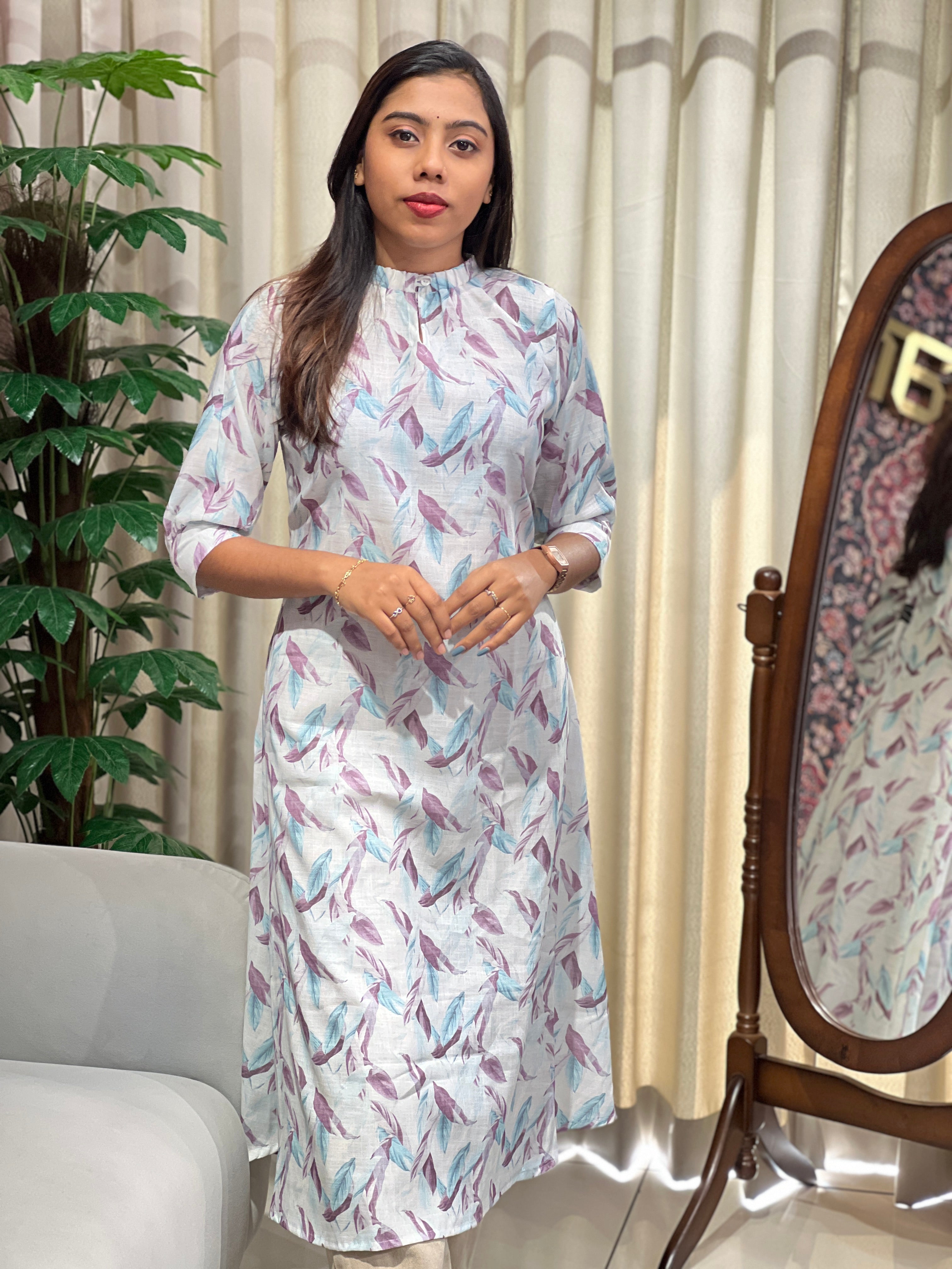 Leaf Printed Cotton Kurta | RMLA300