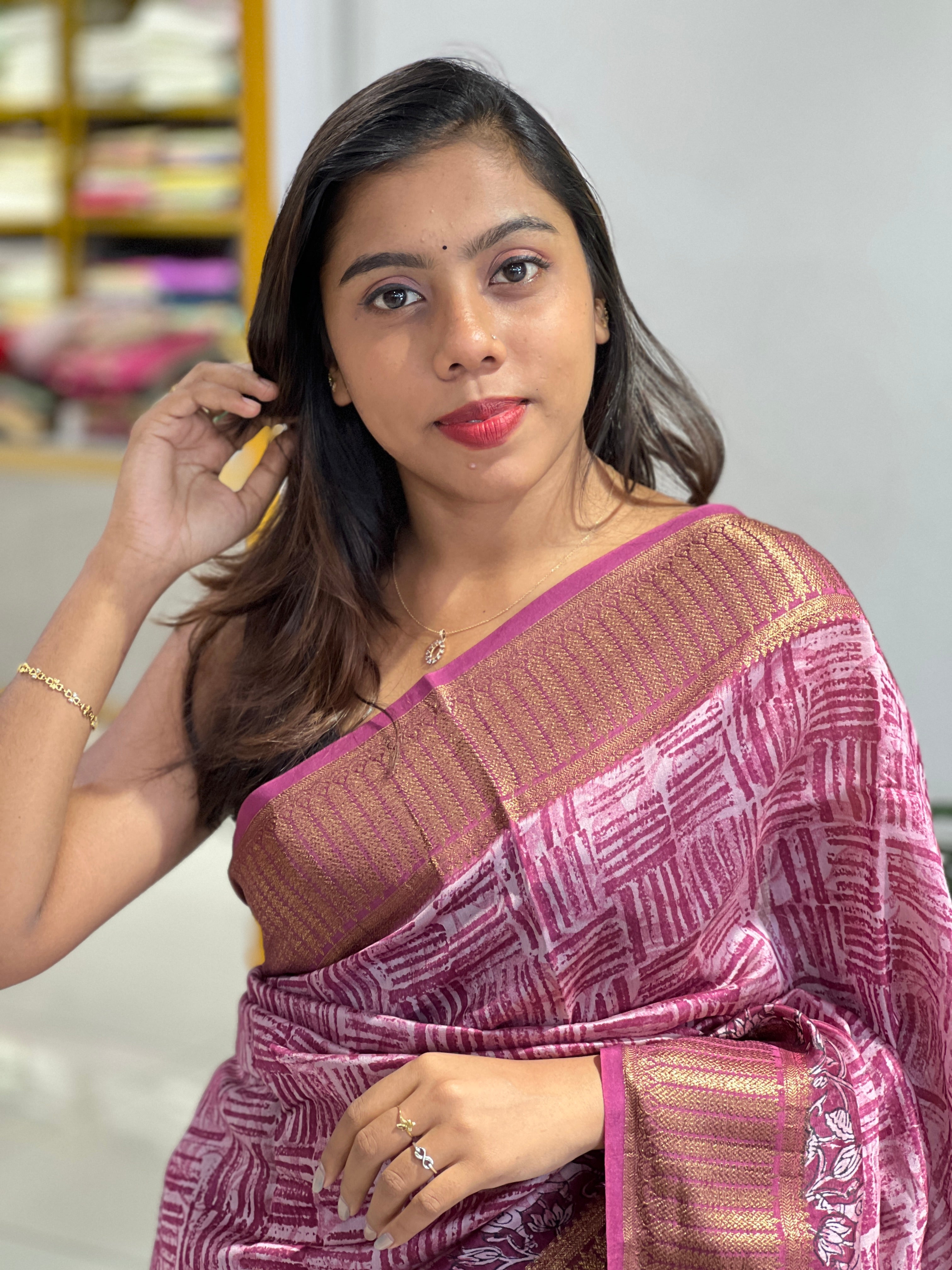 Geometric & Pichwai Print Detailed Chanderi Saree | RGD796