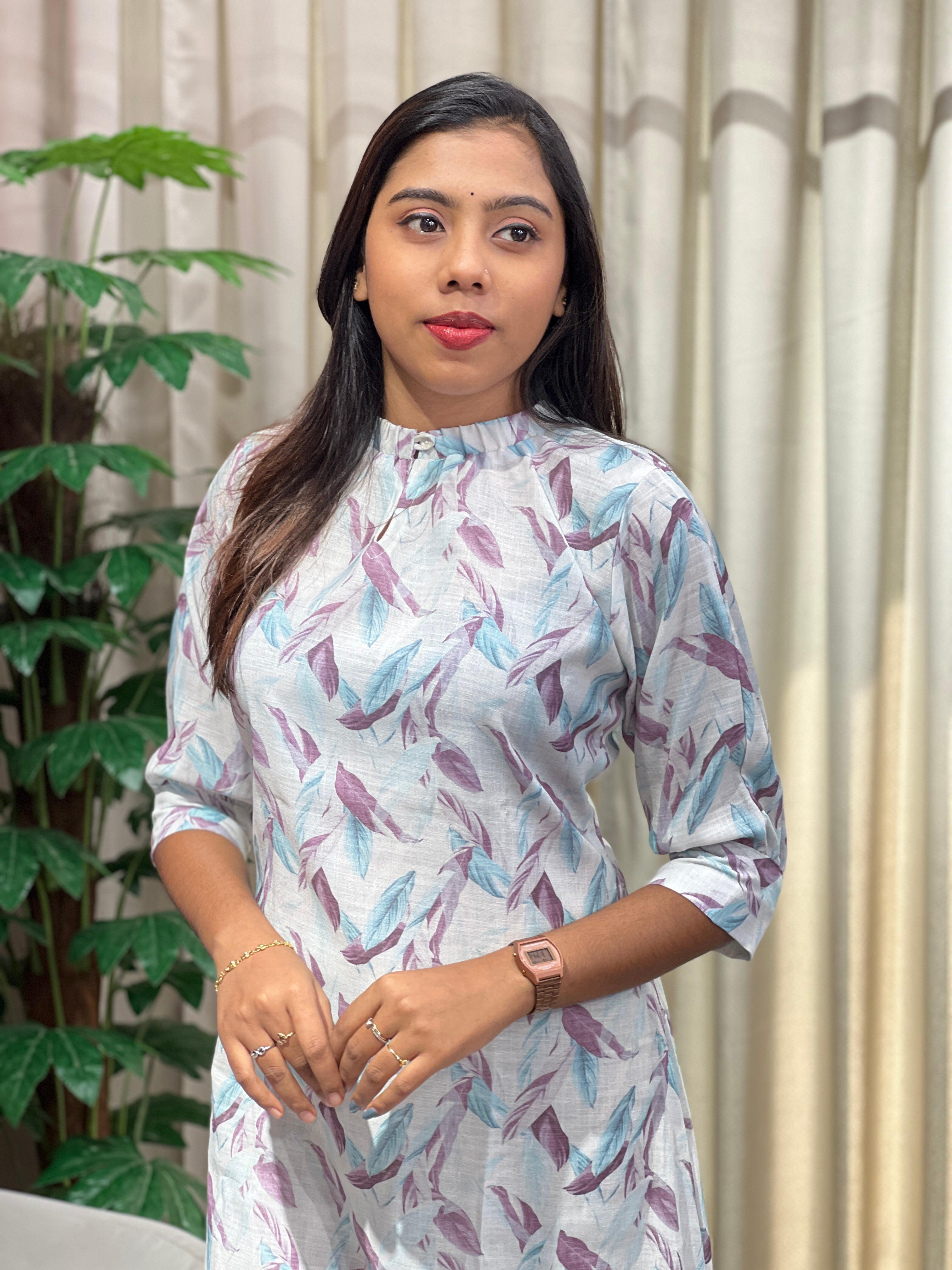 Leaf Printed Cotton Kurta | RMLA300