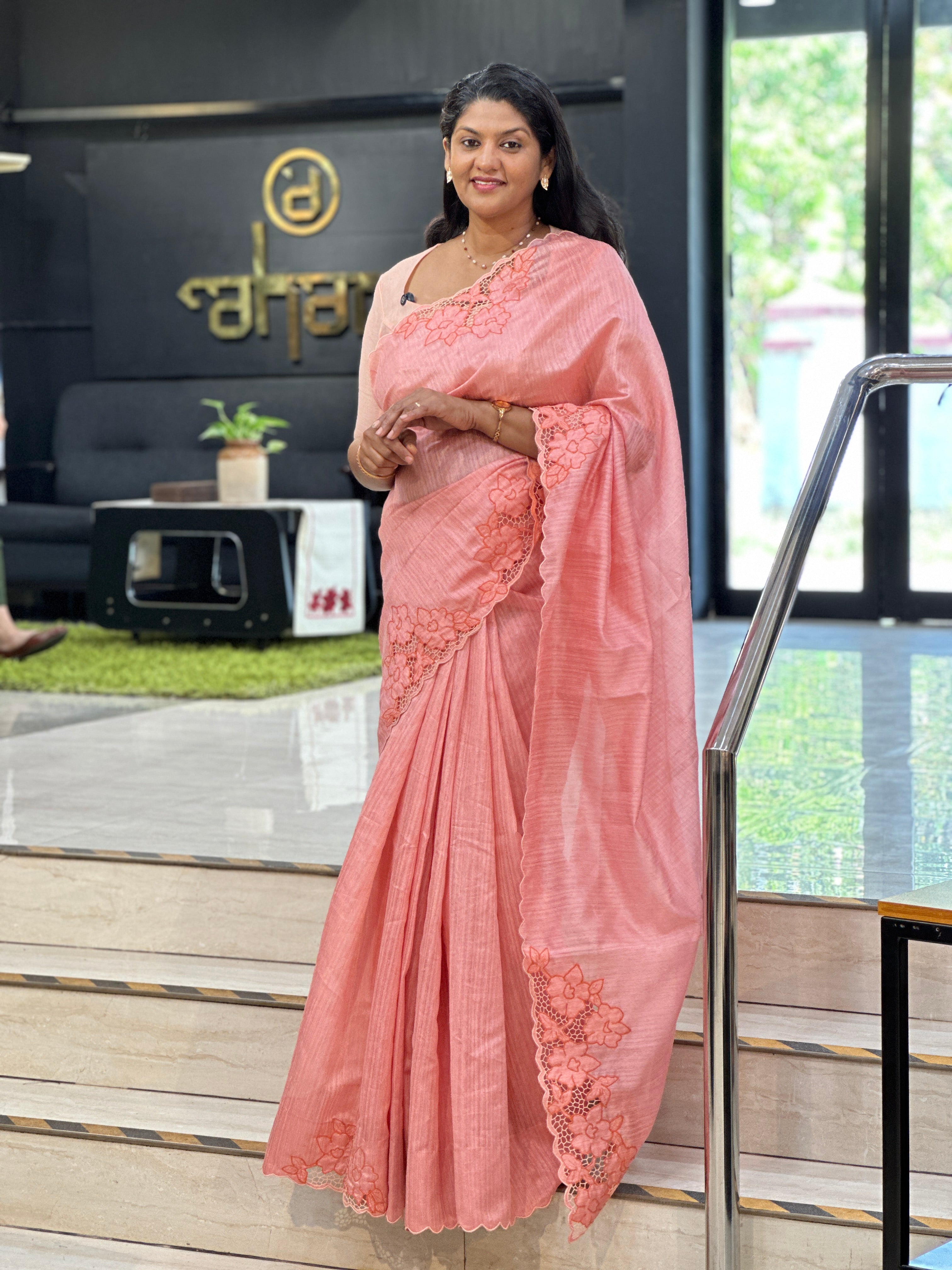 Twine Cutwork Placement Detailed Green Silk Saree | TC472