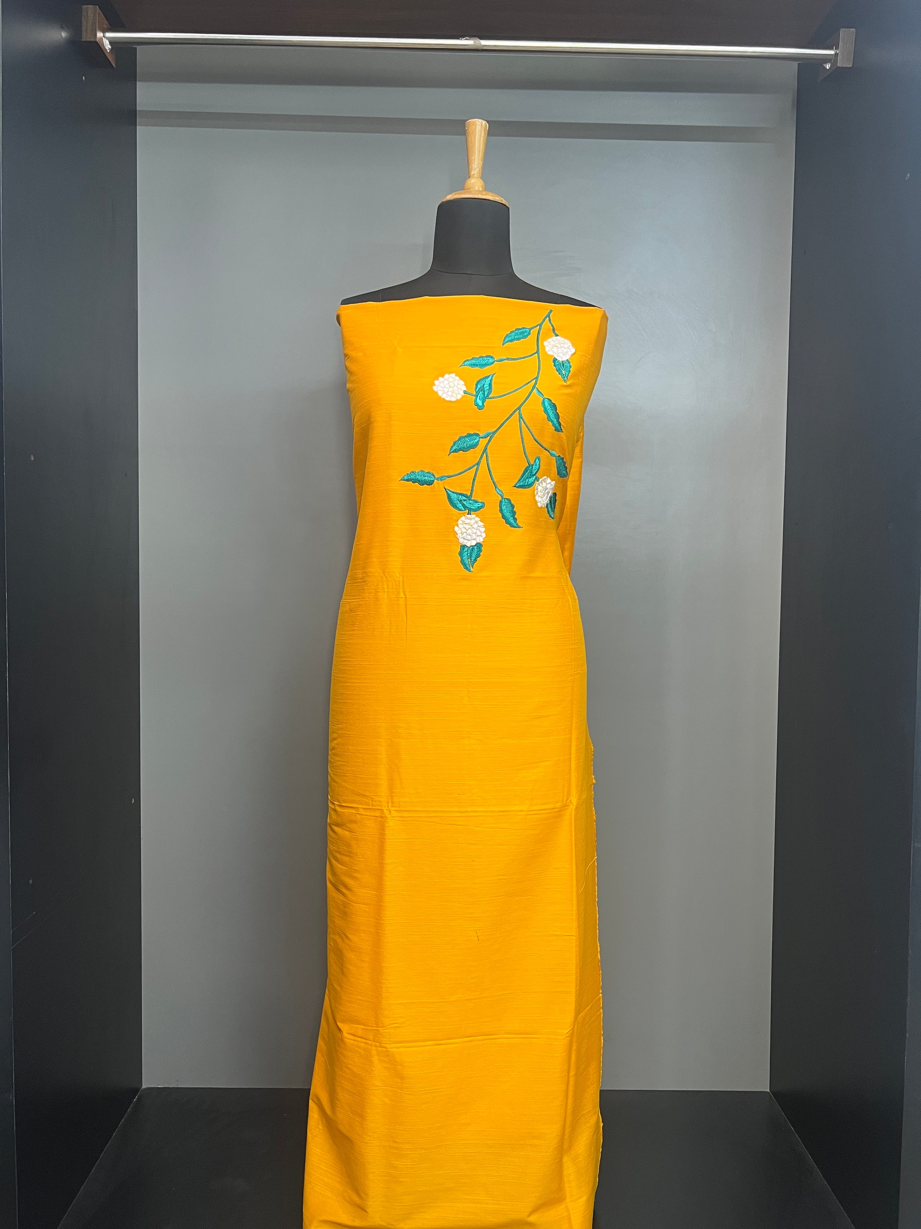 Floral Embroidered Cotton Silk Kurta Material | DNT111