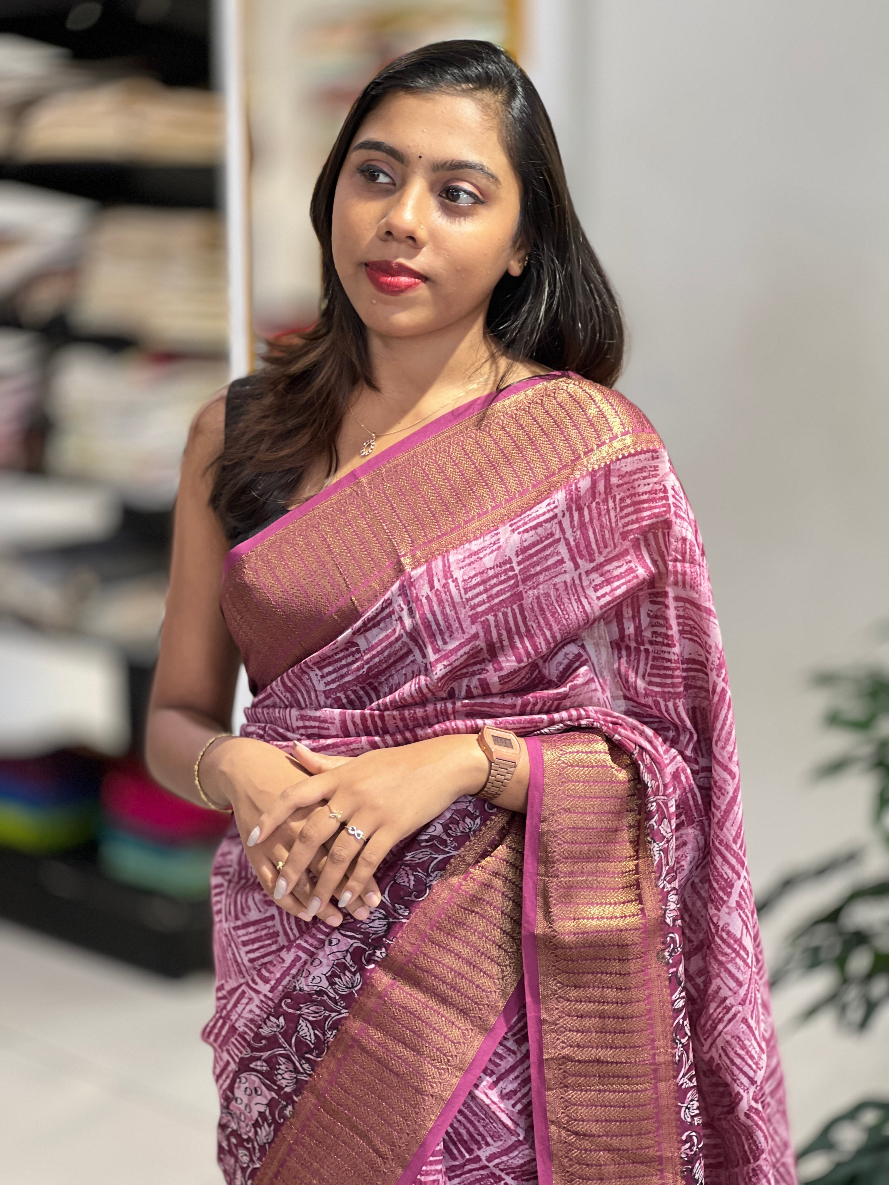 Geometric & Pichwai Print Detailed Chanderi Saree | RGD796