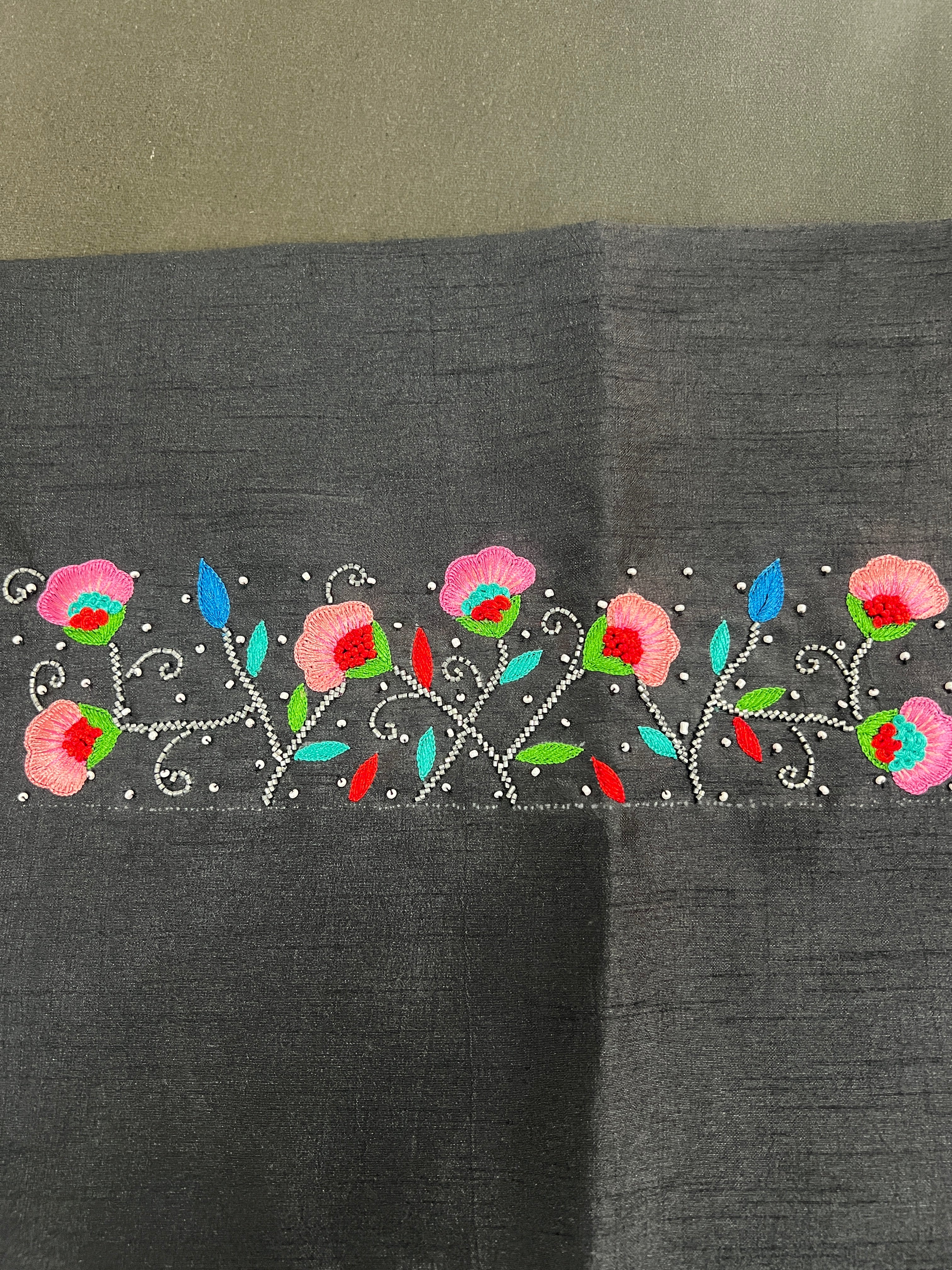 Floral Embroidery Detailed Raw Silk Kurta Material | DNT131