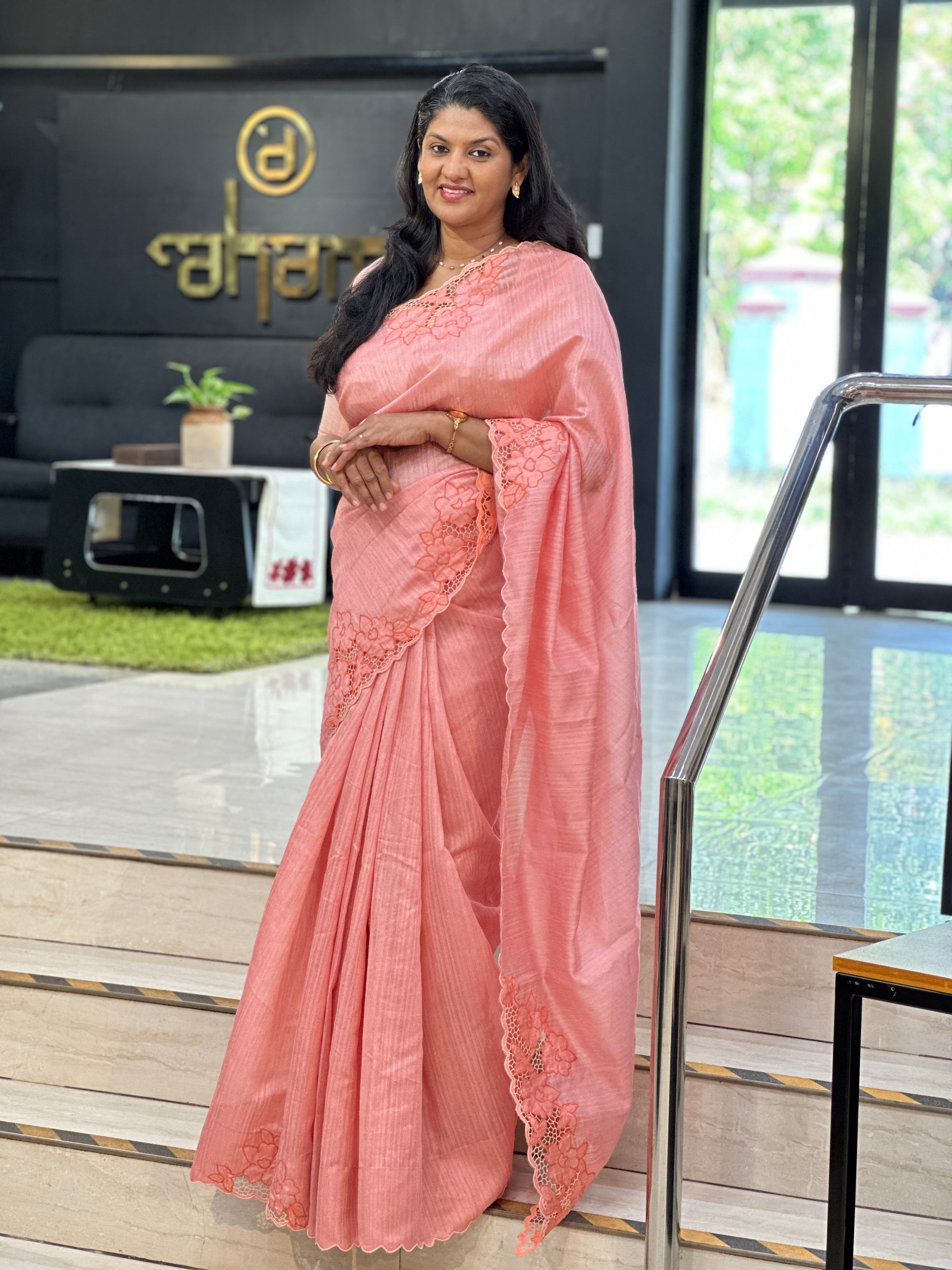 Twine Cutwork Placement Detailed Green Silk Saree | TC472