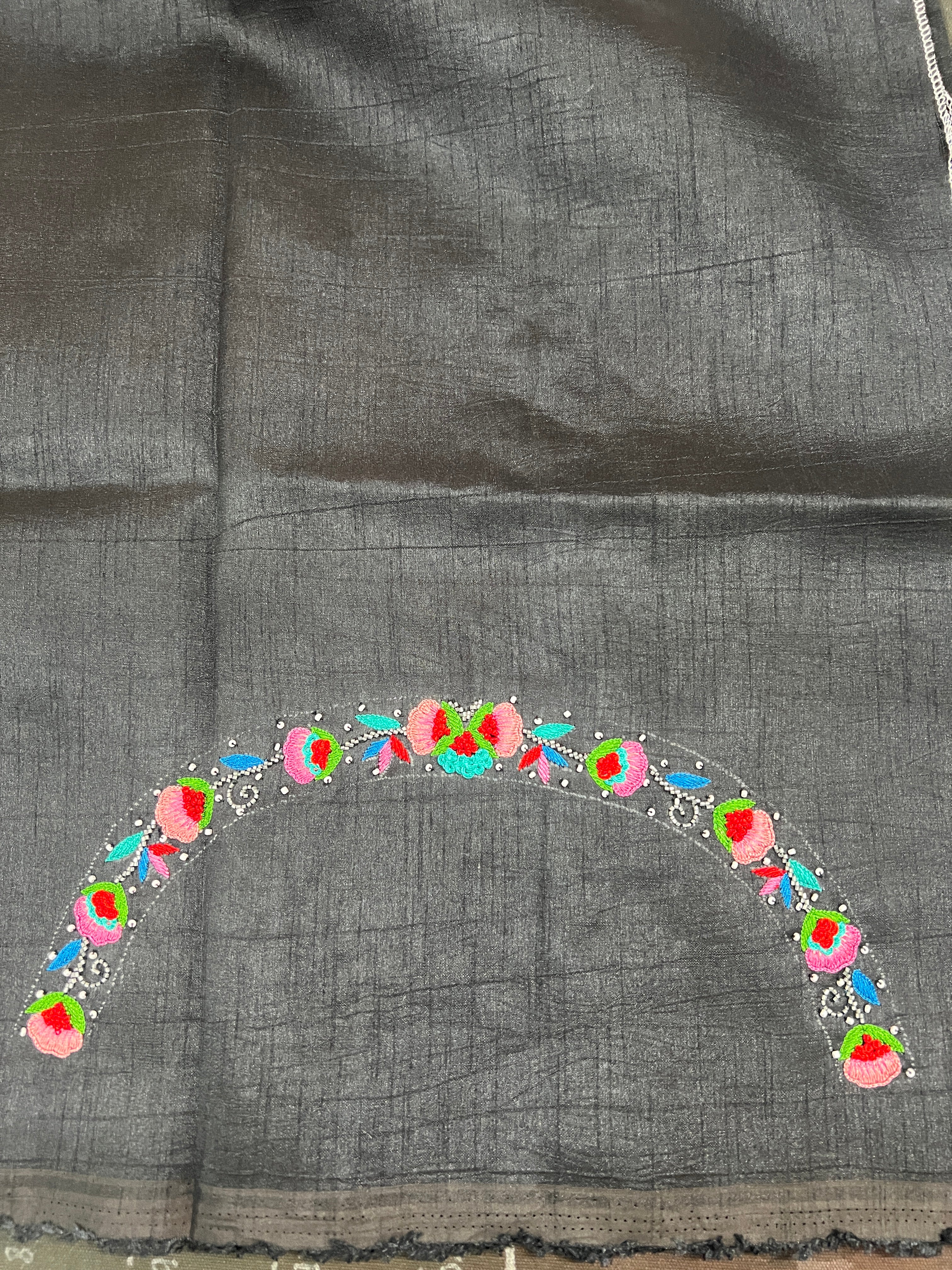 Floral Embroidery Detailed Raw Silk Kurta Material | DNT131