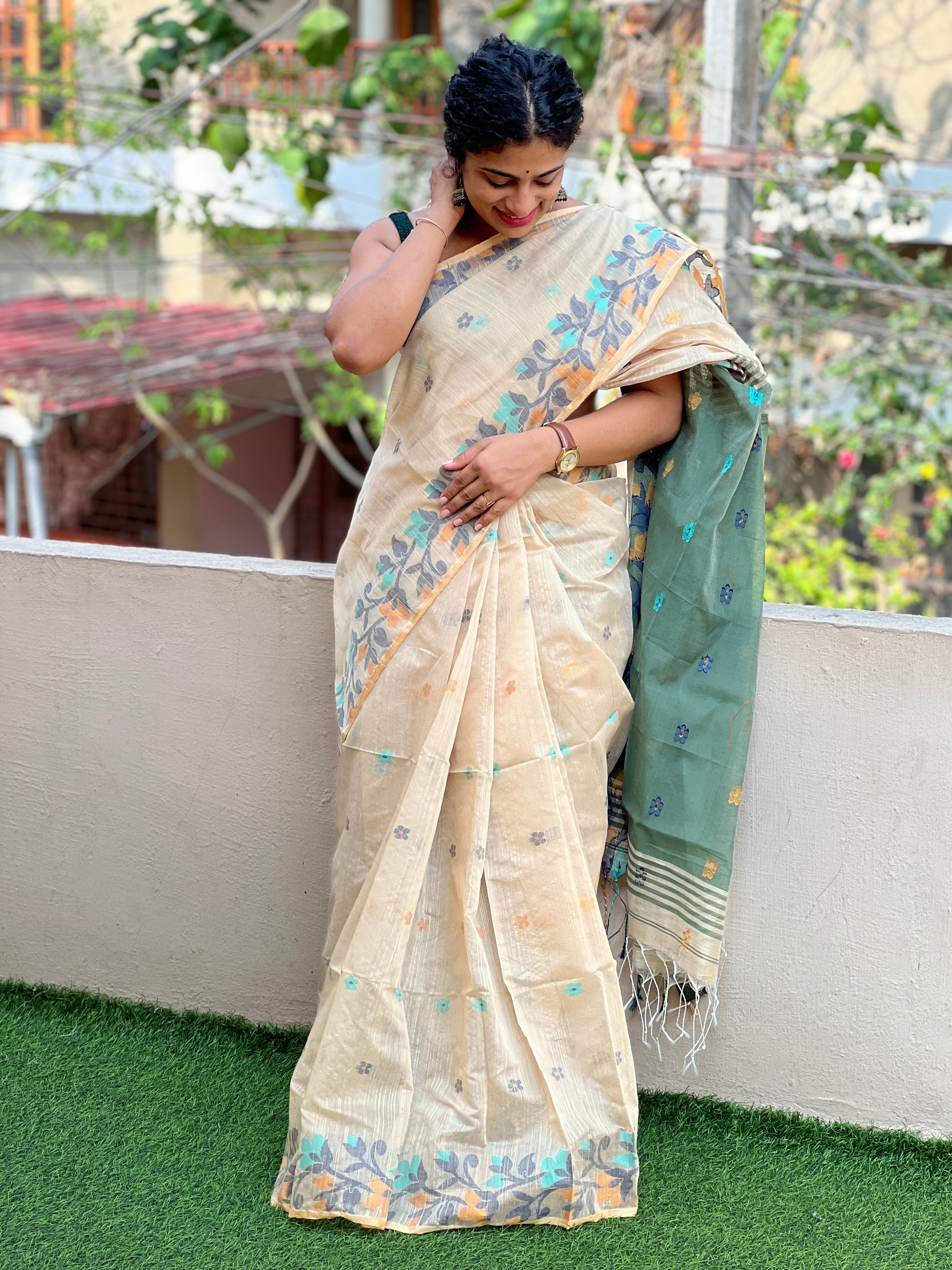 Jamdani Weaved Cotton Blended Saree | RP445