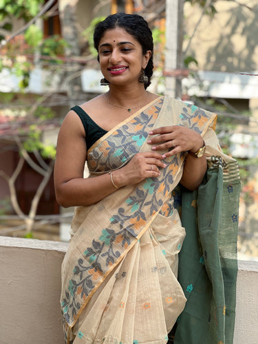Jamdani Weaved Cotton Blended Saree | RP445