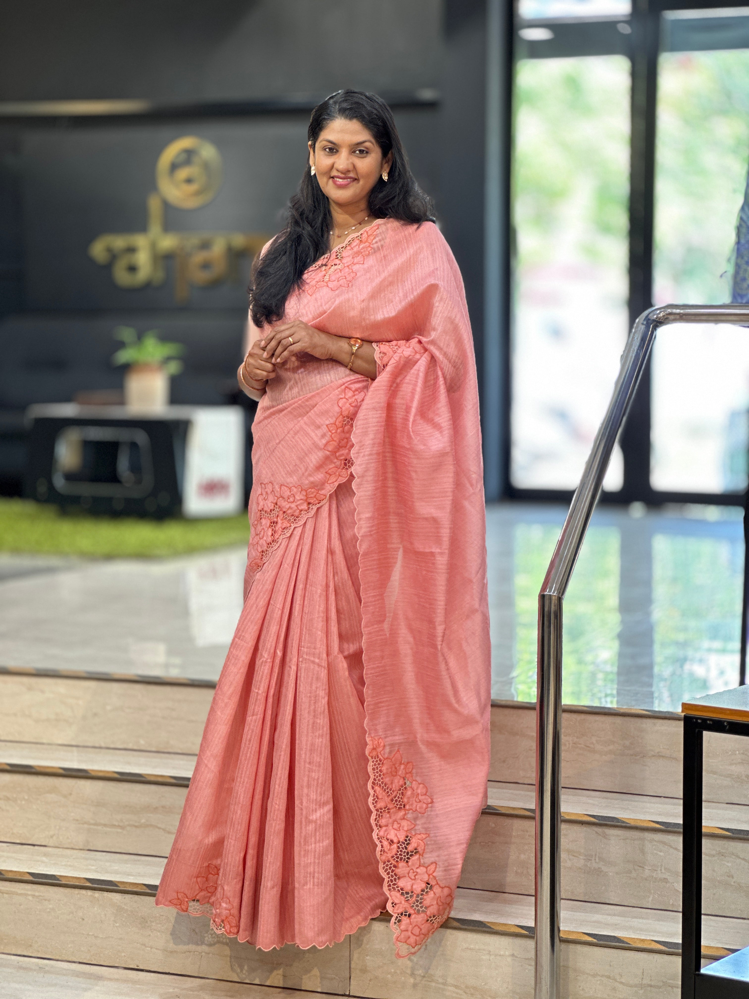 Twine Cutwork Placement Detailed Green Silk Saree | TC472