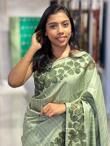 Floral Cut-Work Embroidery Semi Tussar Saree | SUN327