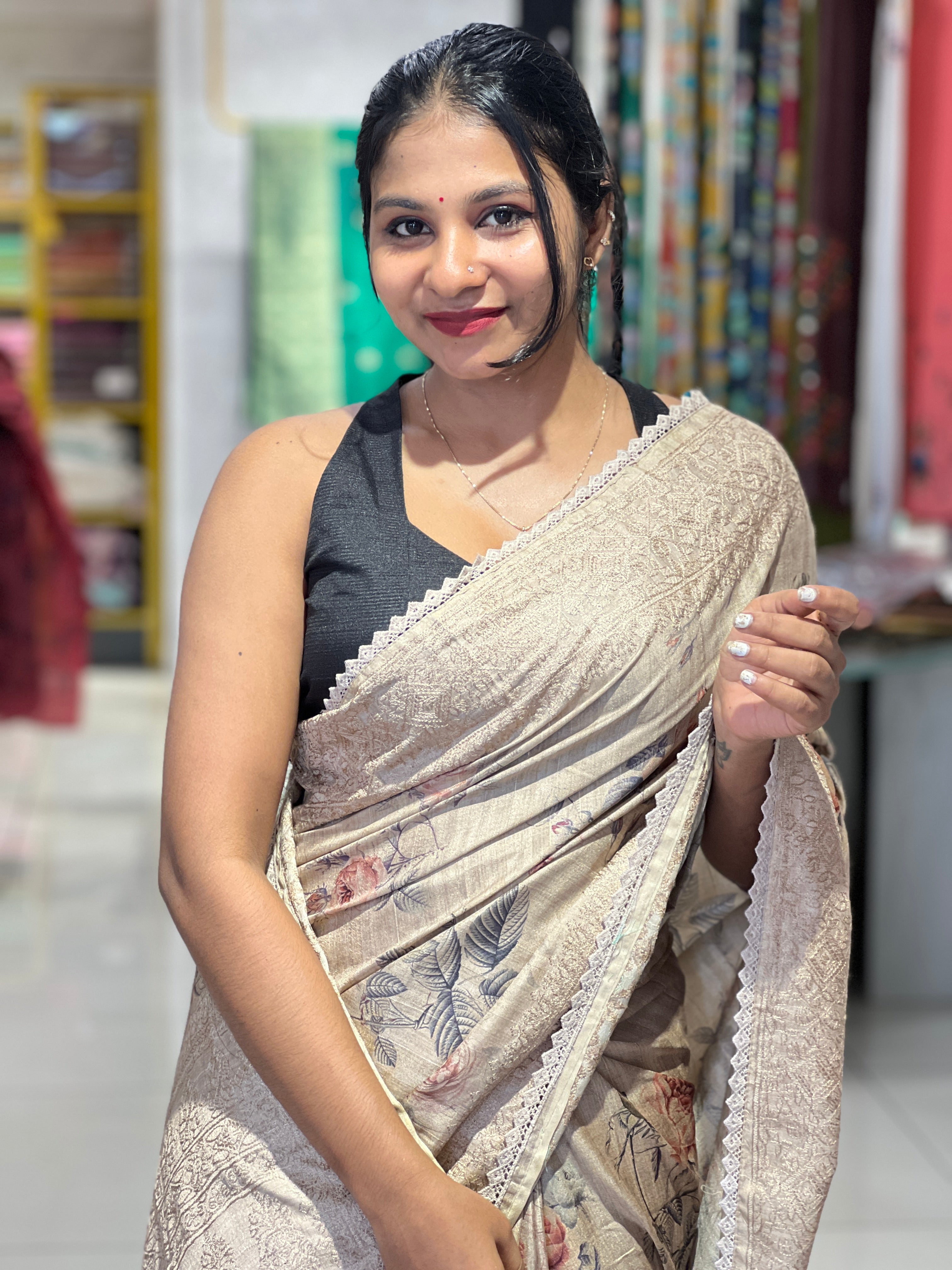 Floral Digital Printed Tussar Finish Saree | SUN302