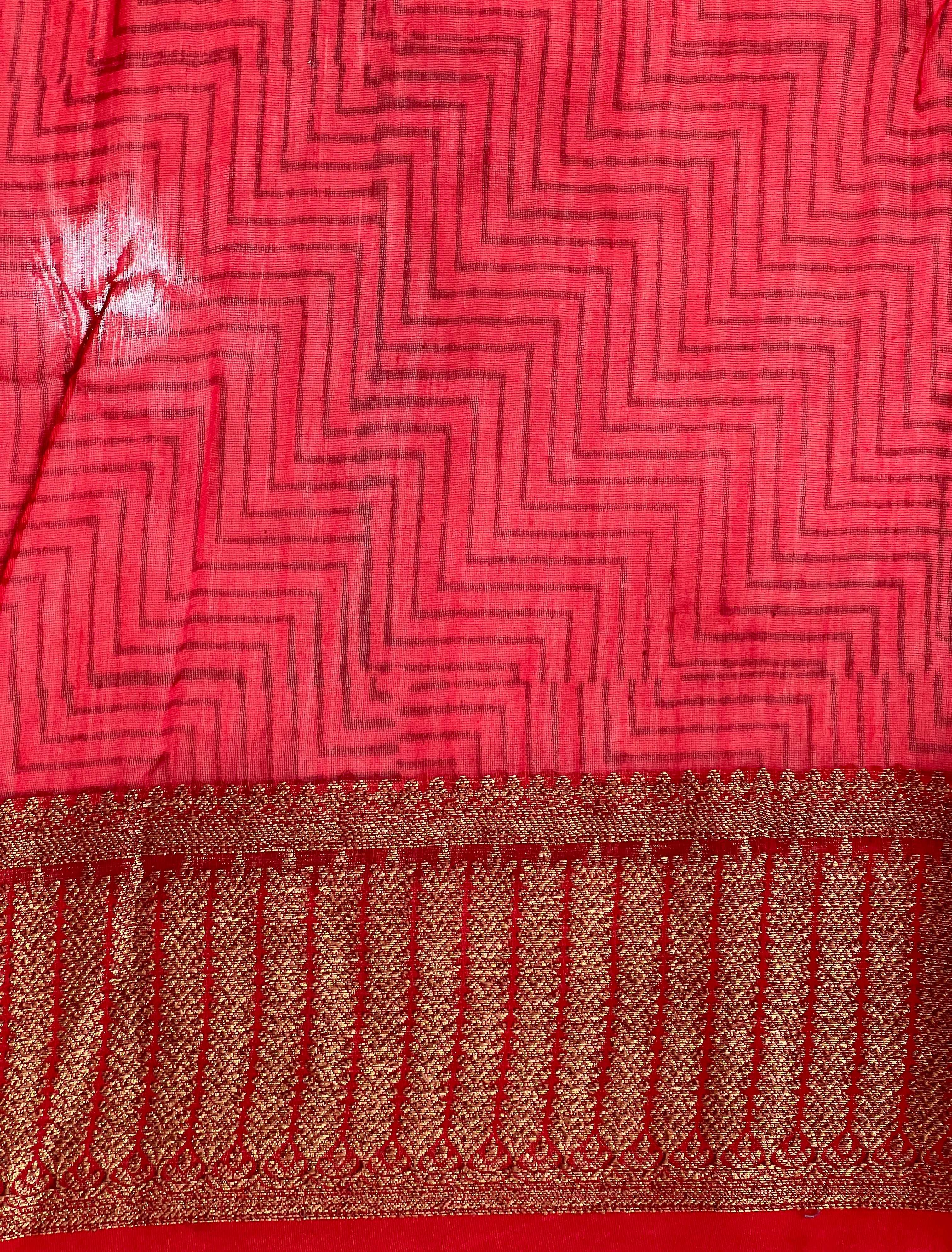 Zig Zag Printed Chanderi Saree | RGD800