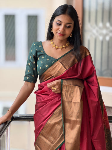 Antique Zari Weaving Border Semi Silk Saree | SKT129