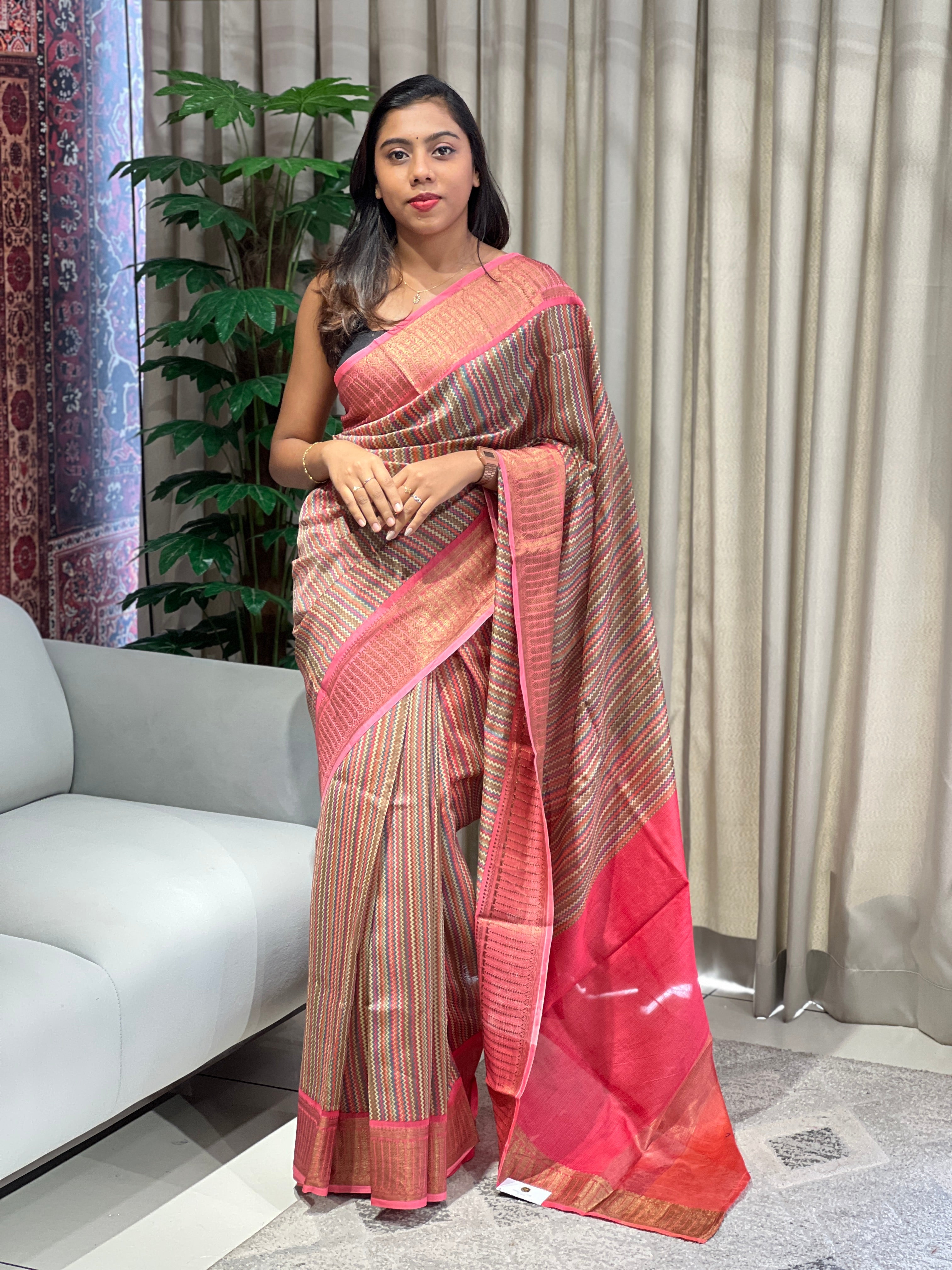 Zig Zag Printed Chanderi Saree | RGD792