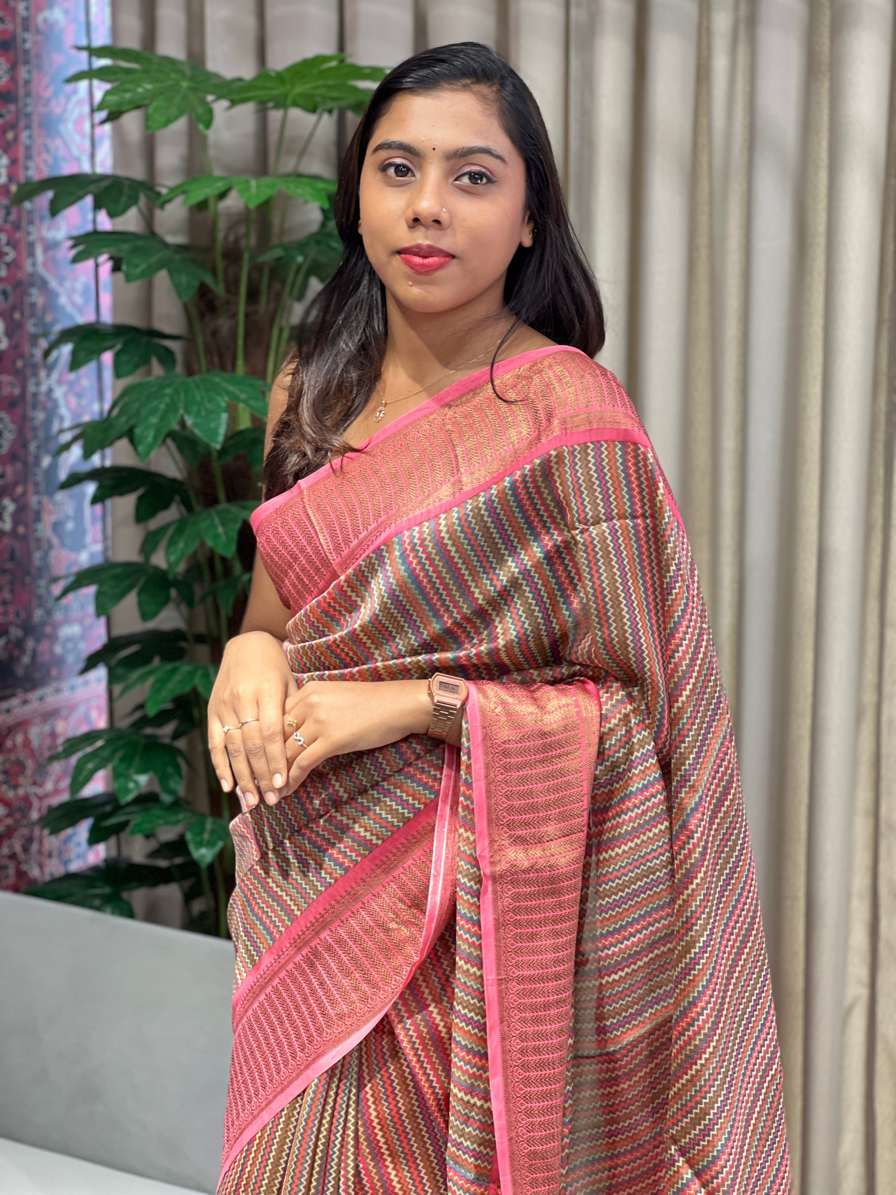 Zig Zag Printed Chanderi Saree | RGD792