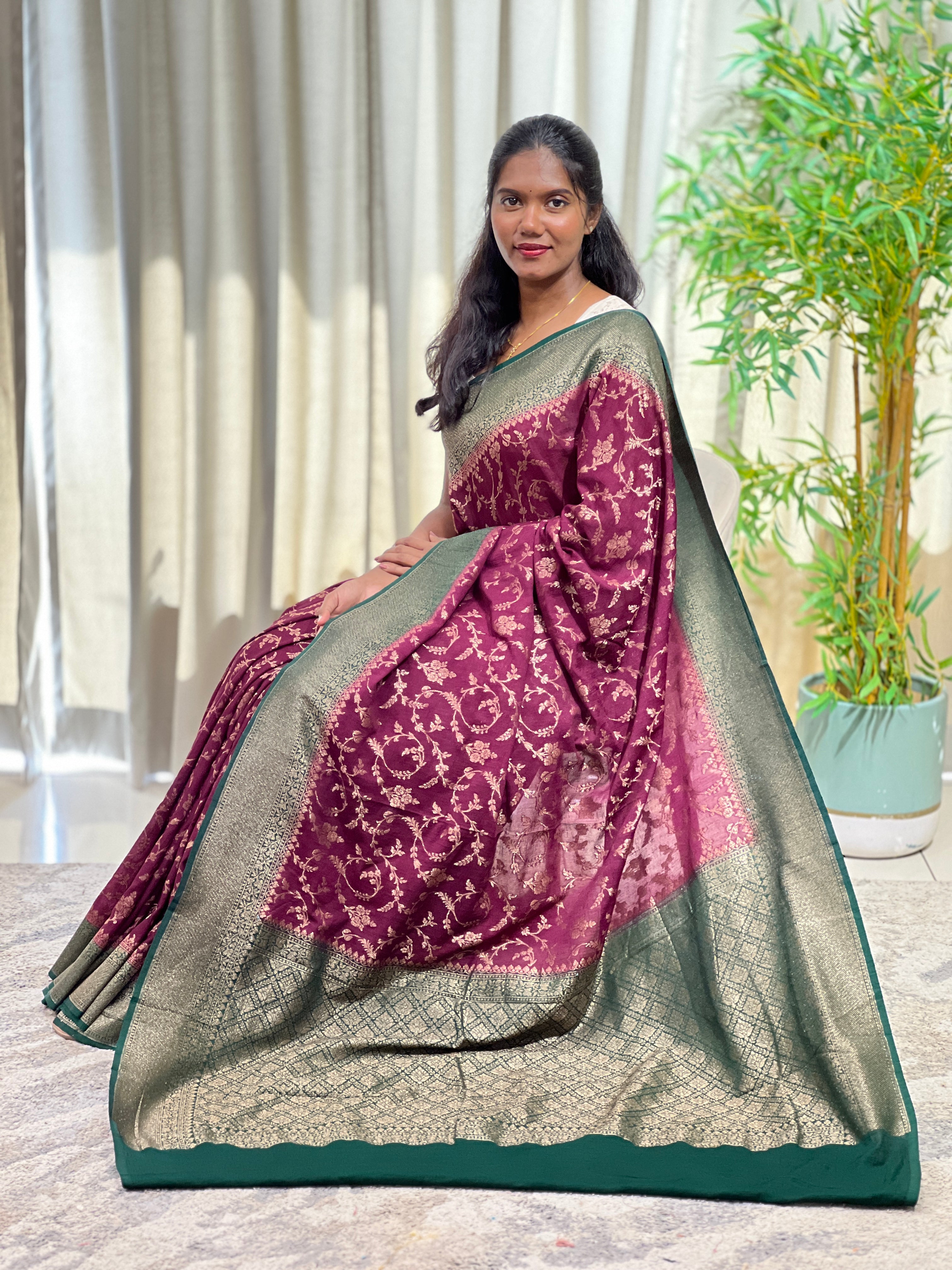 Floral Jaal Pattern Banarasi Georgette Saree | GA146