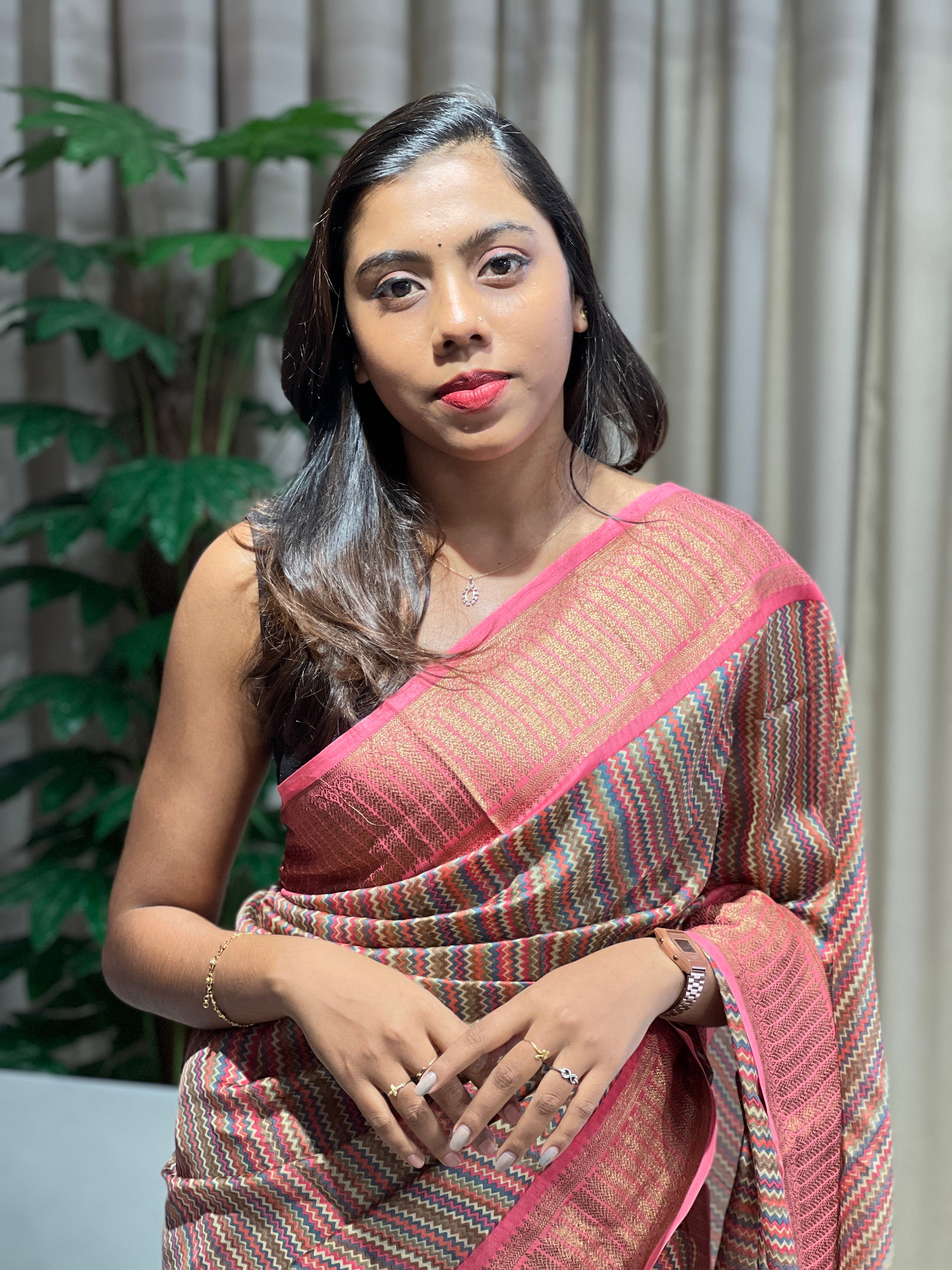 Zig Zag Printed Chanderi Saree | RGD792