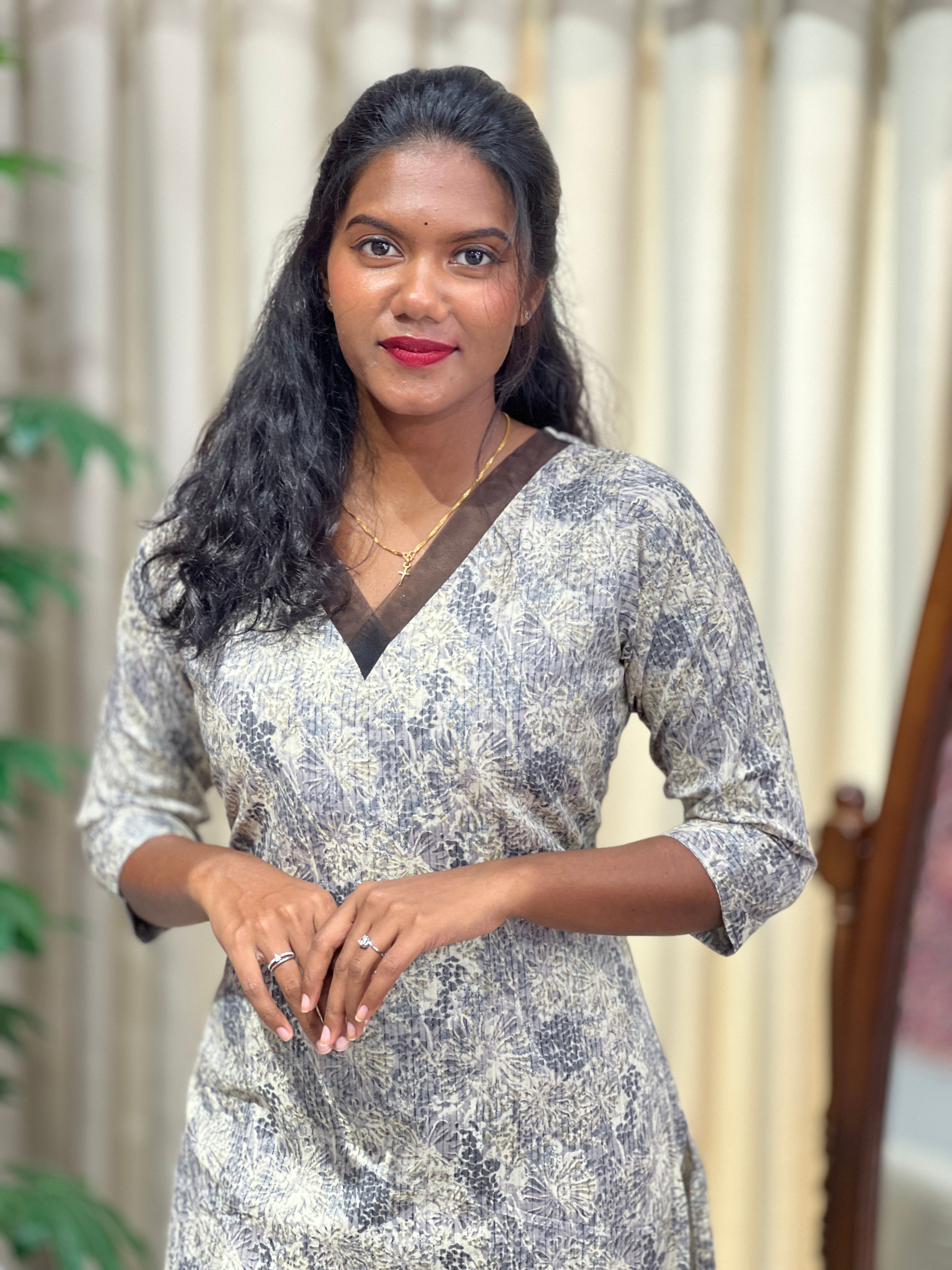 Floral Print With Foil Paint Detailed Muslin Finish Kurta Set | MSN141