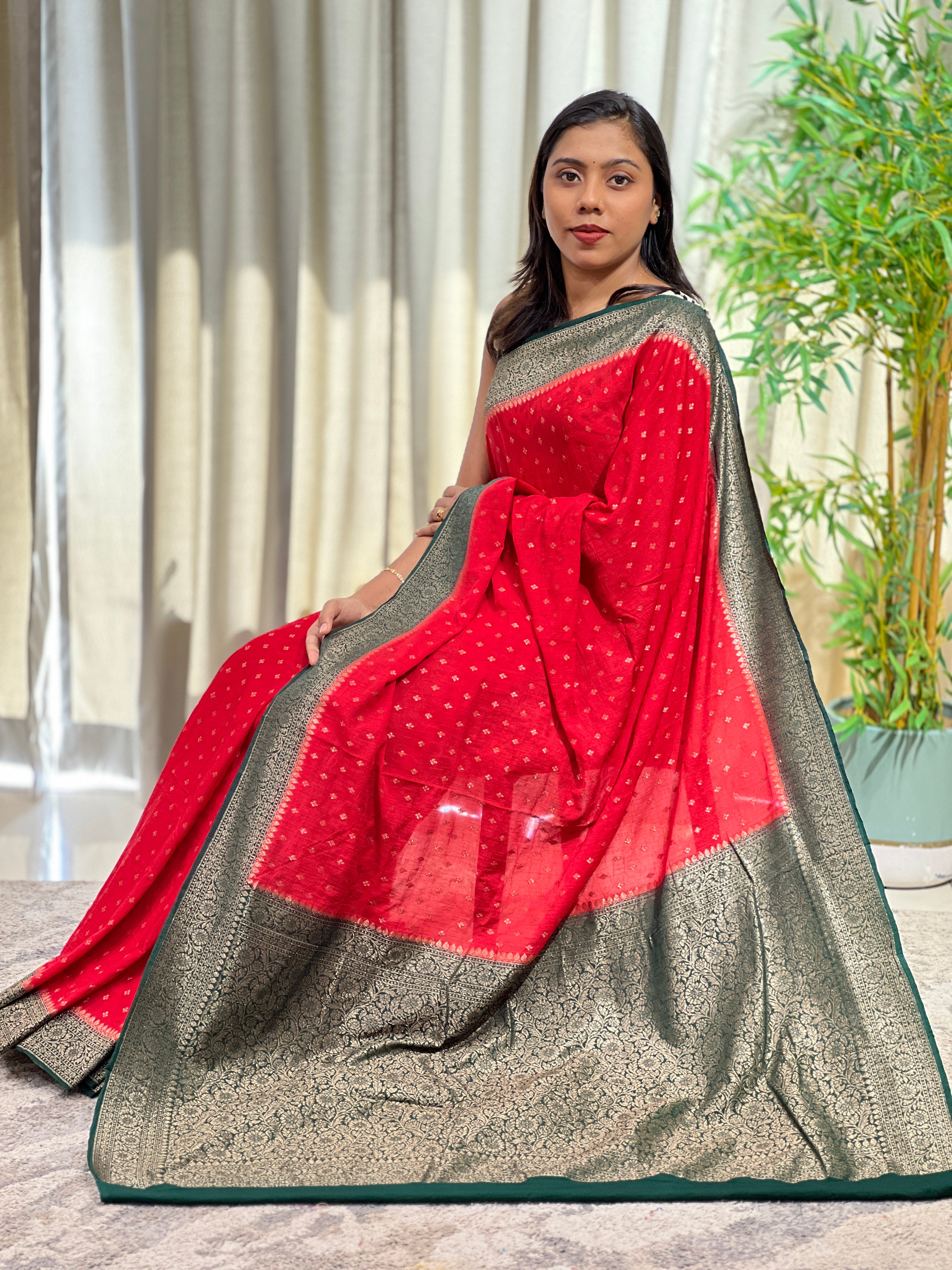 Buta Woven Banarasi Georgette Saree | GA147