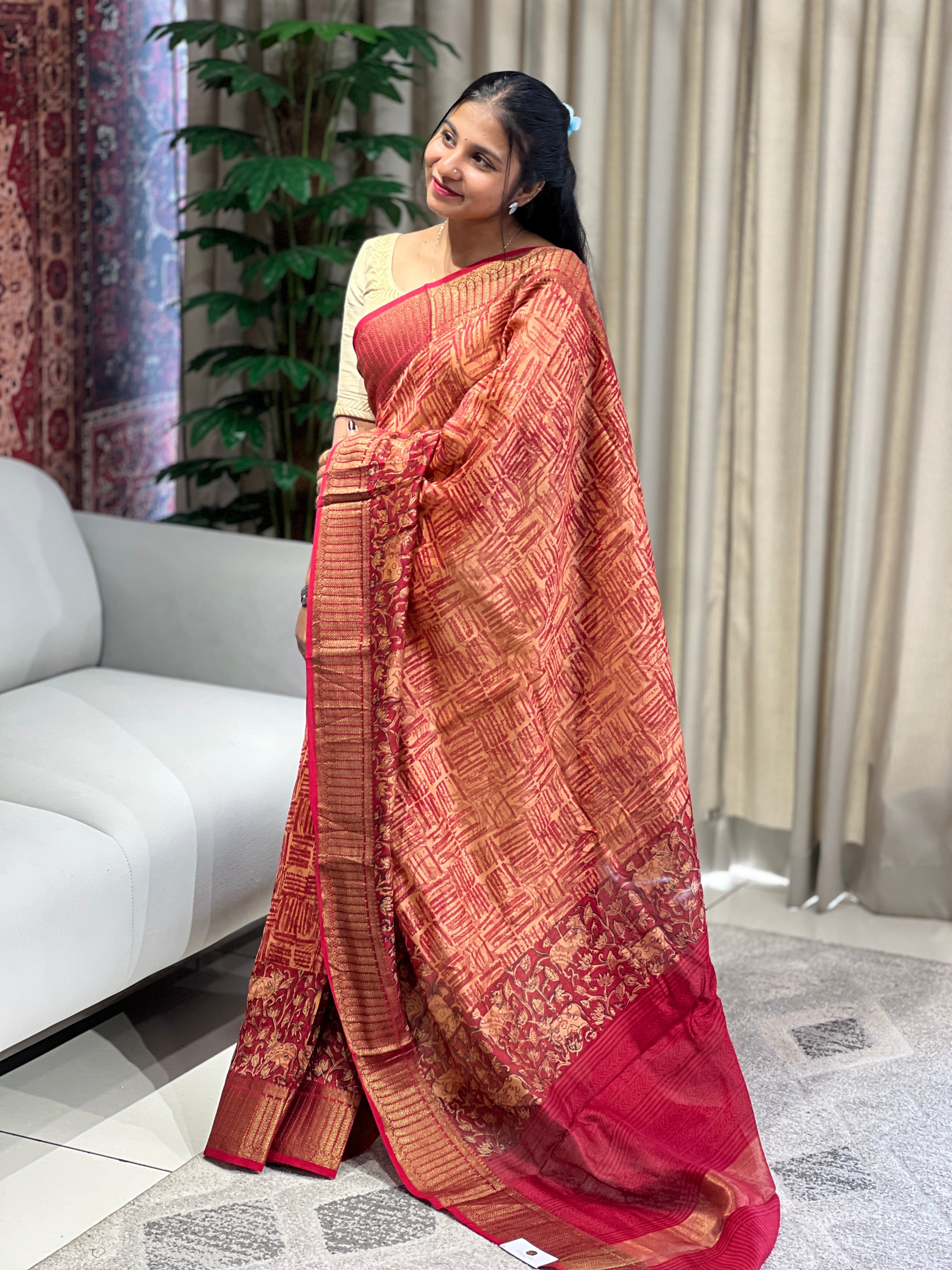 Geometric & Pichwai Print Detailed Chanderi Saree | RGD795