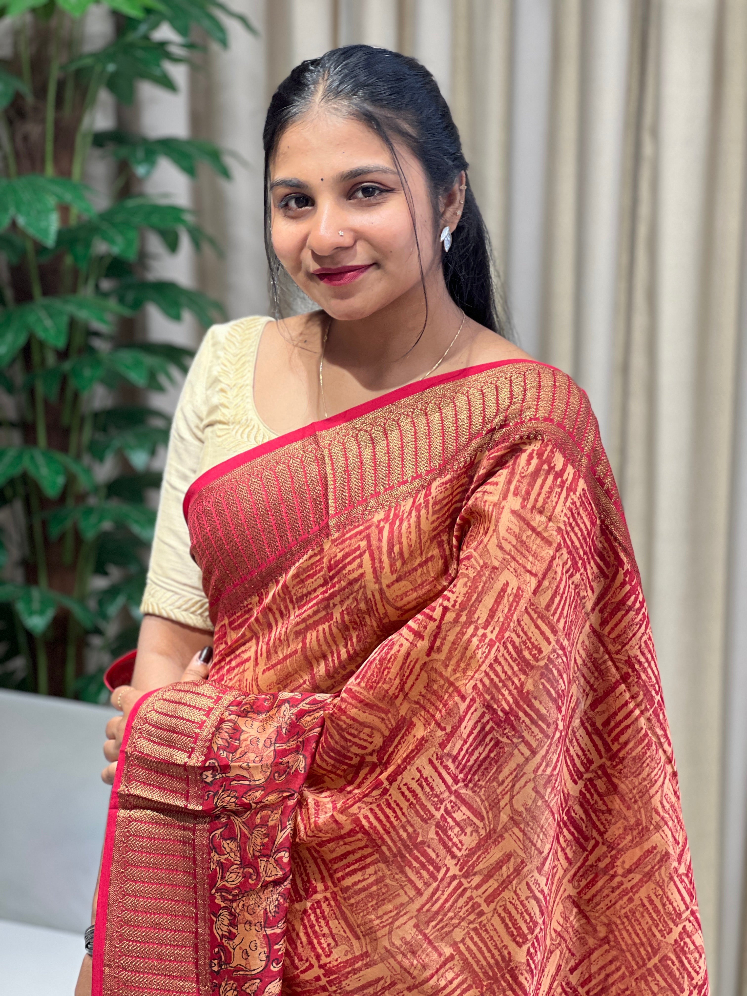 Geometric & Pichwai Print Detailed Chanderi Saree | RGD795
