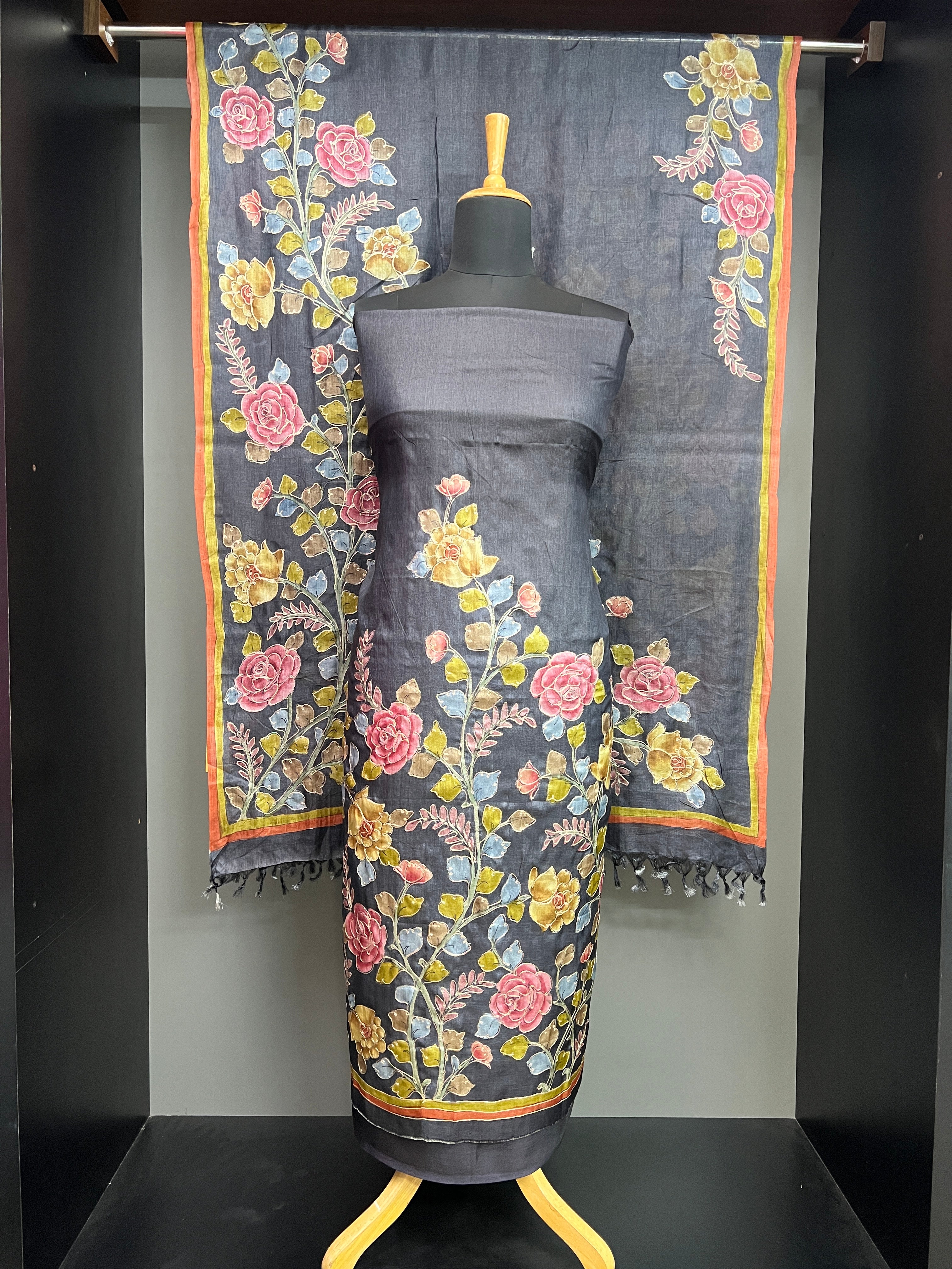 Digital Print Detailed Pure Tussar Salwar Set | SBS1435