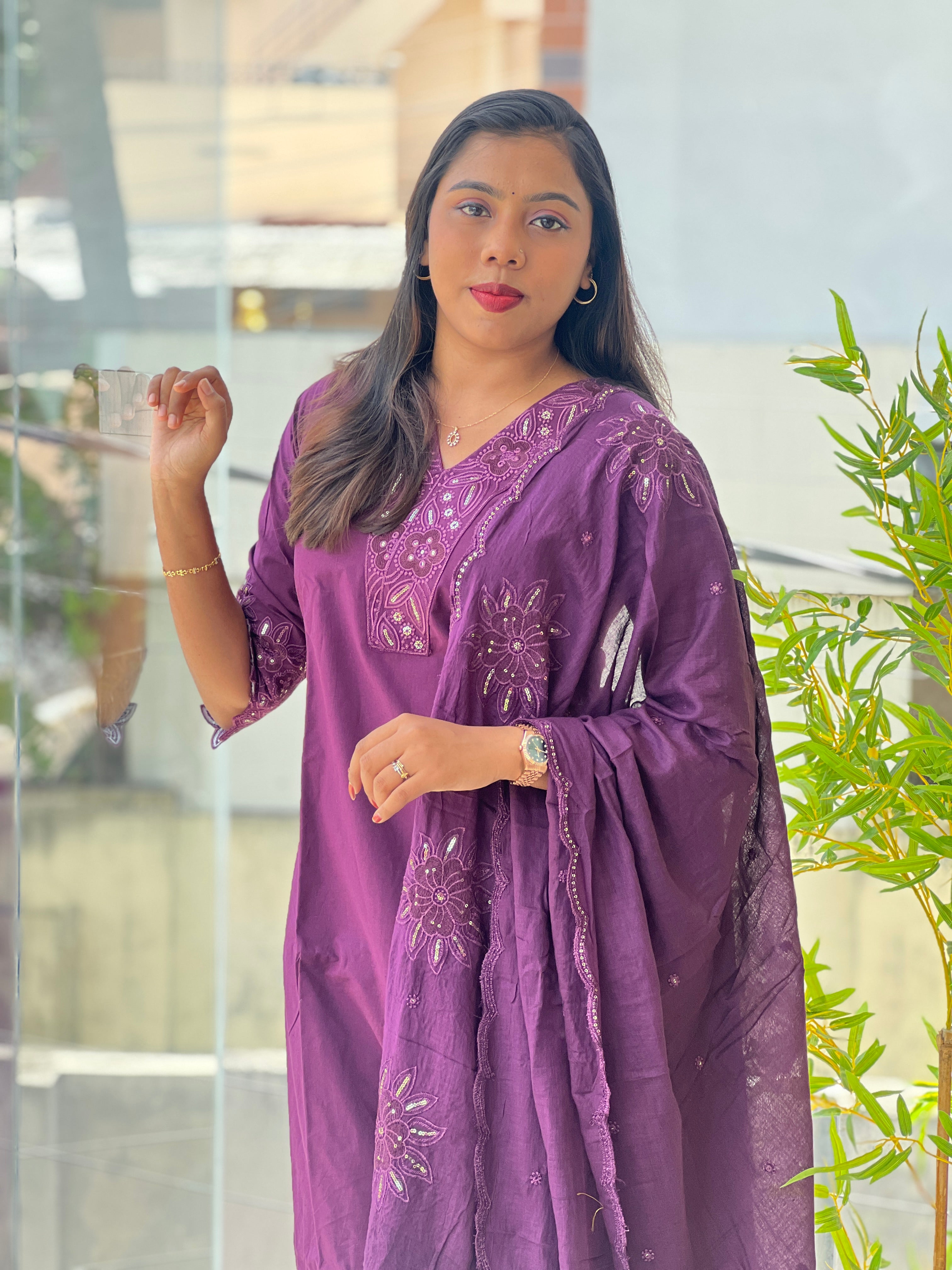 Machine Embroidered Cotton Kurta Set | KKR110