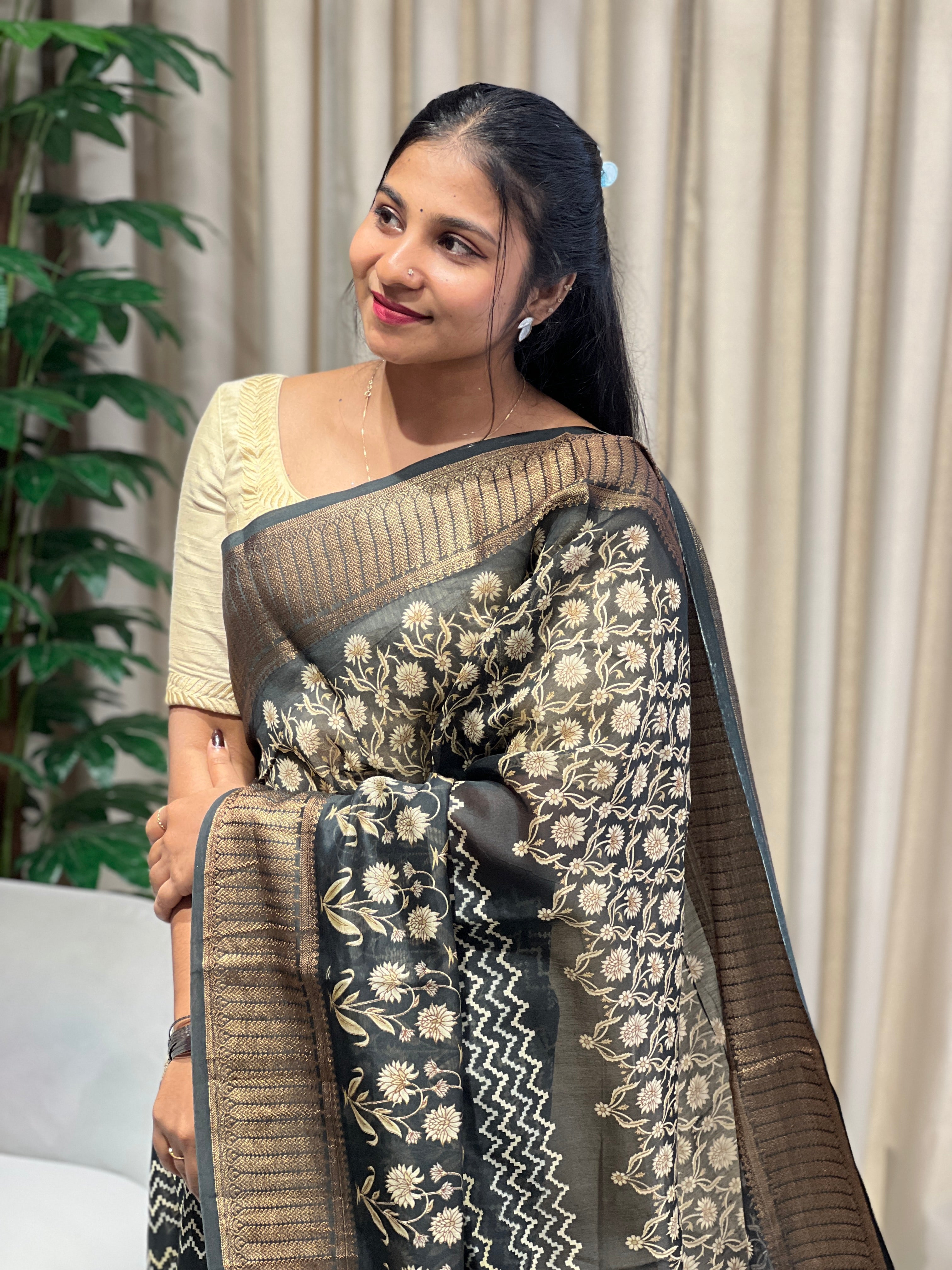 Floral Printed Chanderi Saree | RGD801