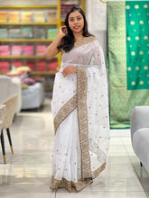 Machine Embroidery Check Patterned Organza saree | BLD1387