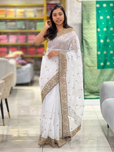 Machine Embroidery Check Patterned Organza saree | BLD1387