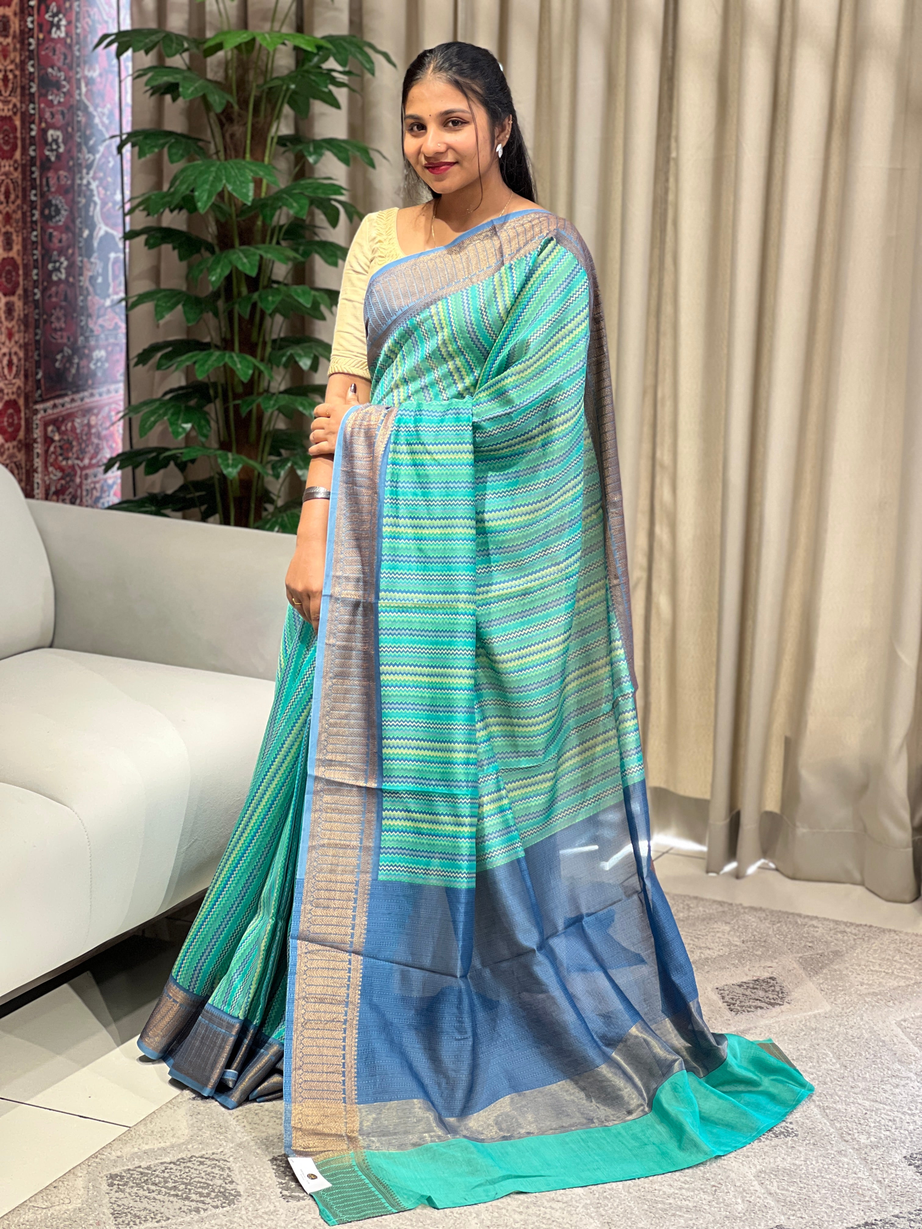 Zig Zag Printed Chanderi Saree | RGD794