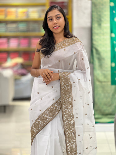 Machine Embroidery Check Patterned Organza saree | BLD1387