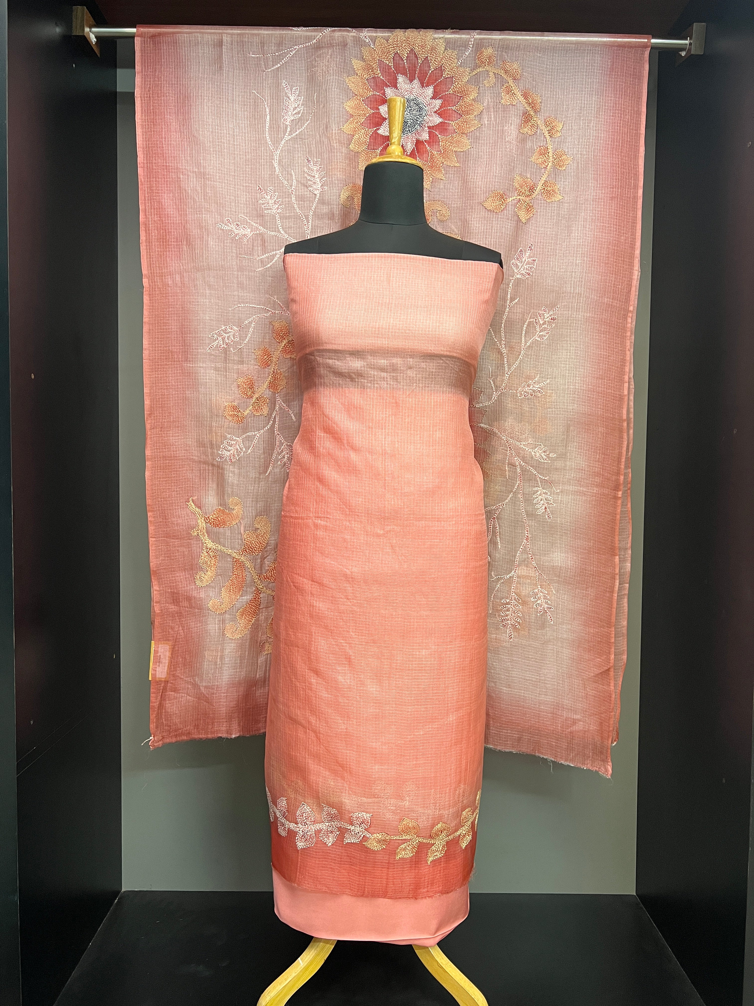 Print With Kantha Embroidery Detailed Silky Kota Salwar Set | SBS1422