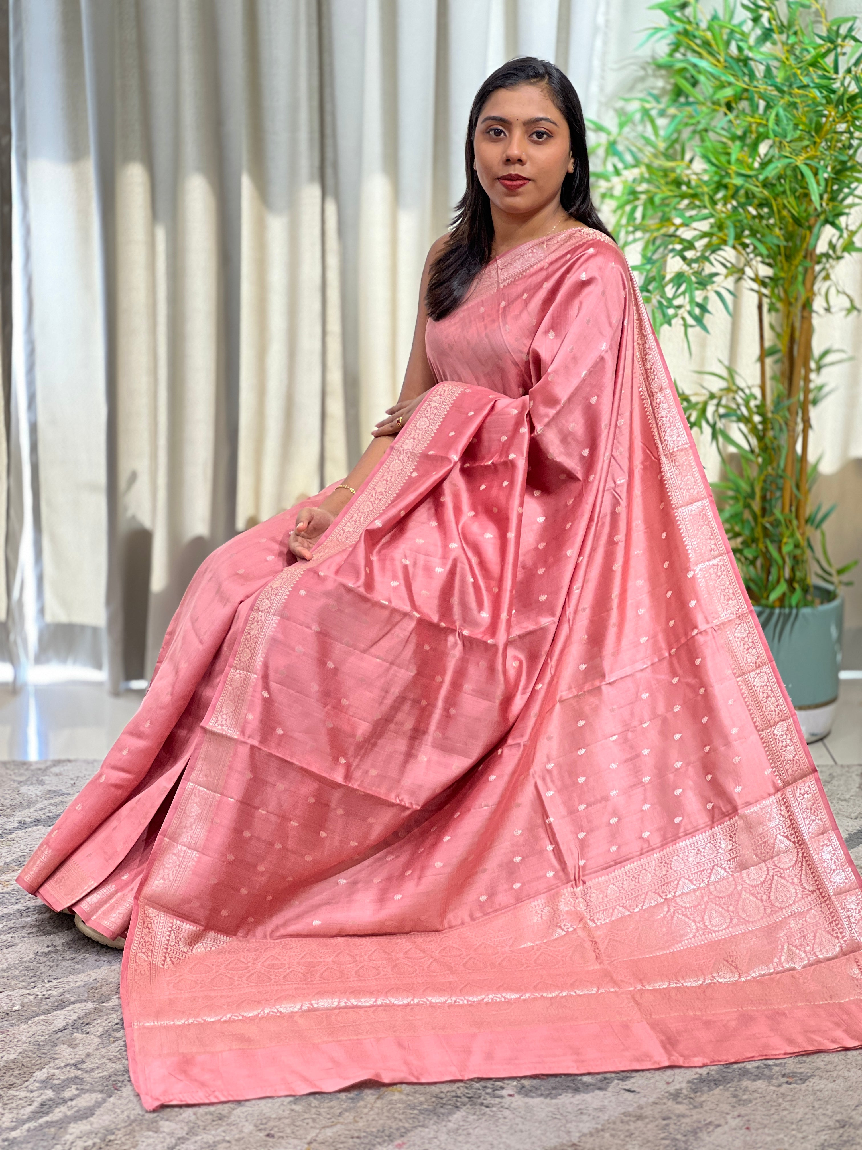 Buta Woven Banarasi Silk Chanderi Saree | GA142