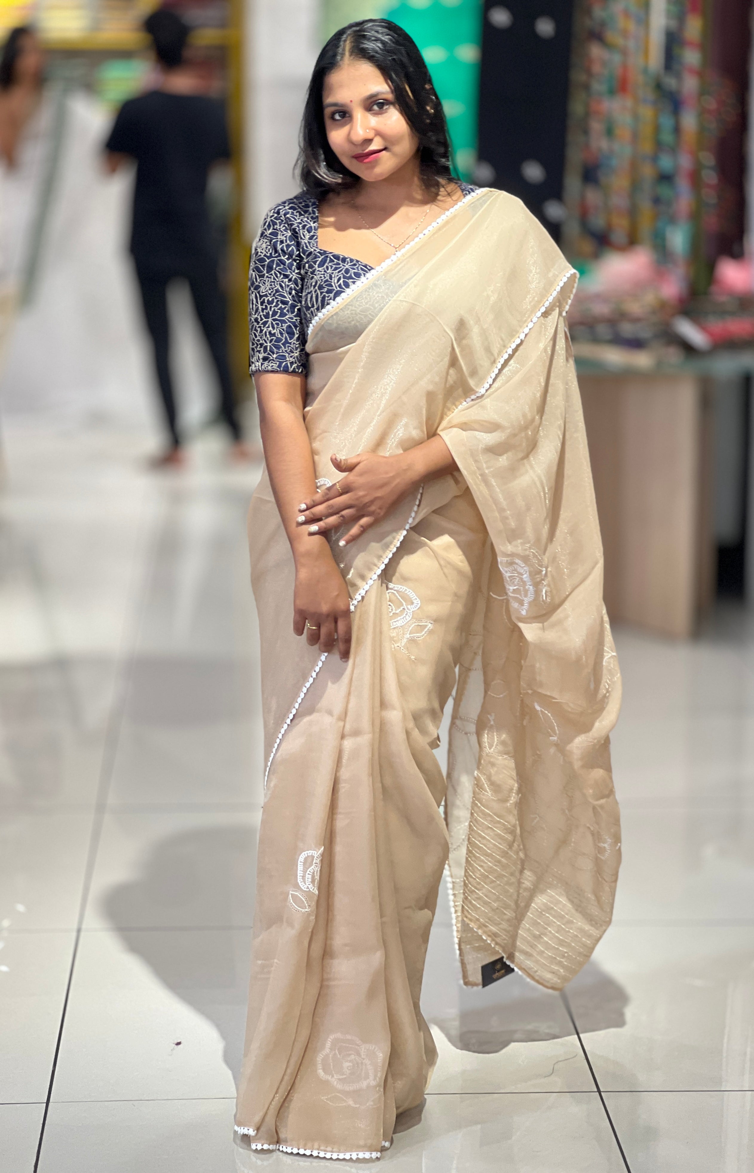Floral Hand Embroidered Shimmer Georgette Saree | BLD1260
