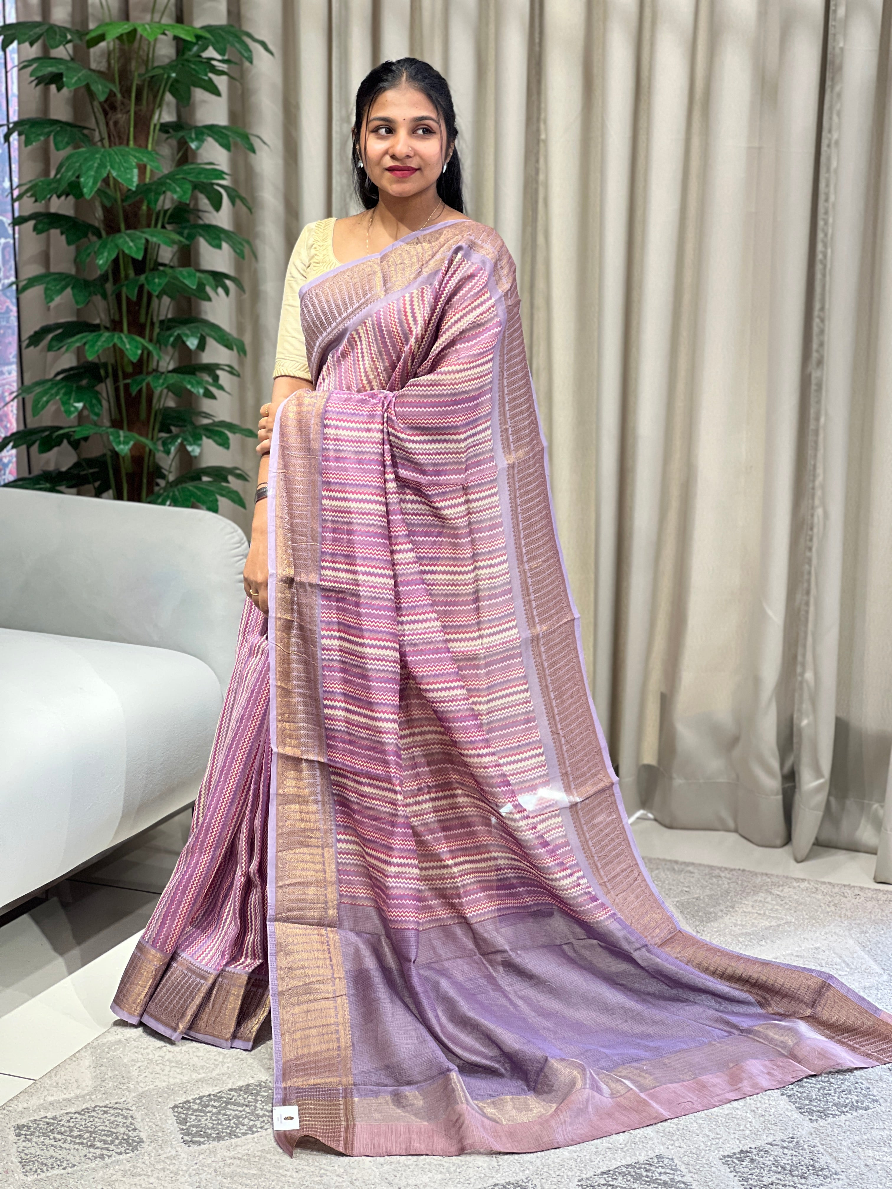 Zig Zag Printed Chanderi Saree | RGD793