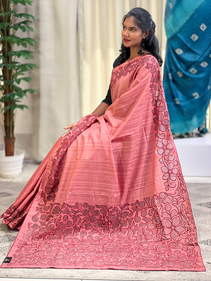 Floral Cut-Work Embroidery Semi Tussar Saree | SUN326
