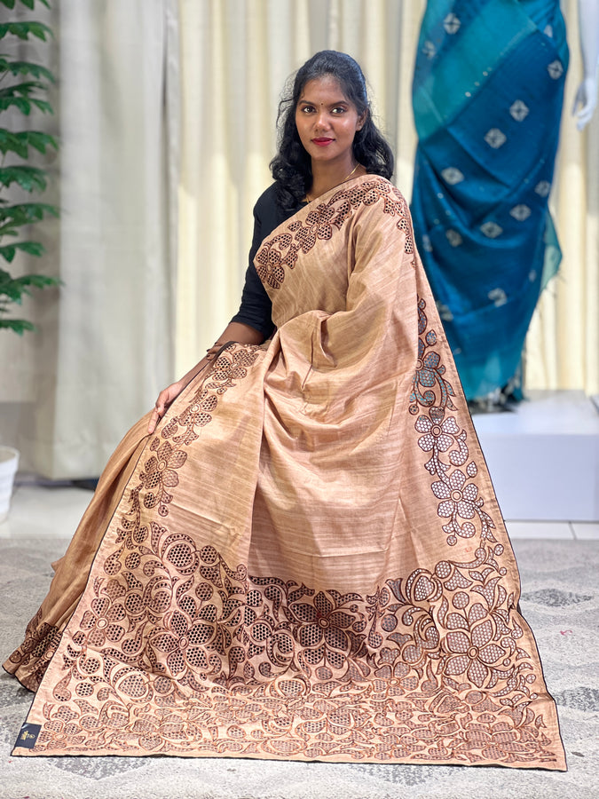 Floral Cut-Work Embroidery Semi Tussar Saree | SUN328
