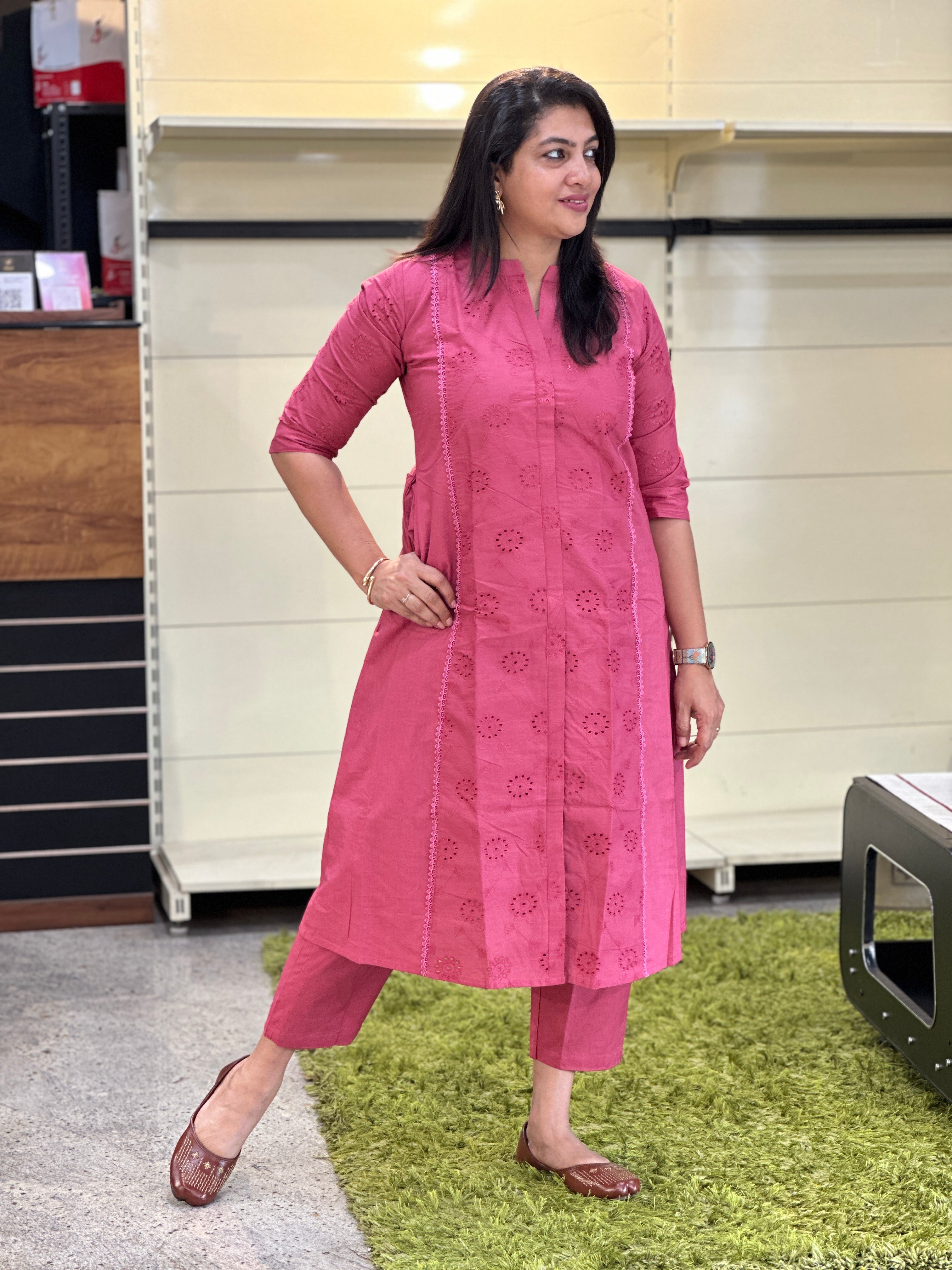 Schiffli Panel Detailed Cotton Kurta Set | MSN162