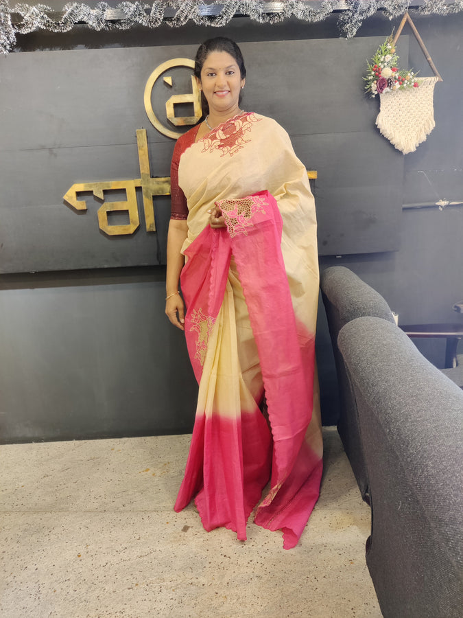 Floral Twine Cutwork Organdy Saree | TC104