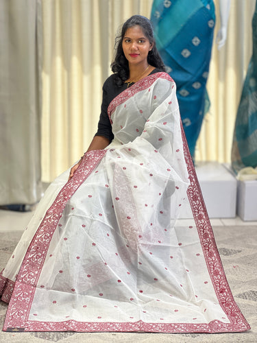 Machine Embroidery Check Patterned Organza saree | BLD1385