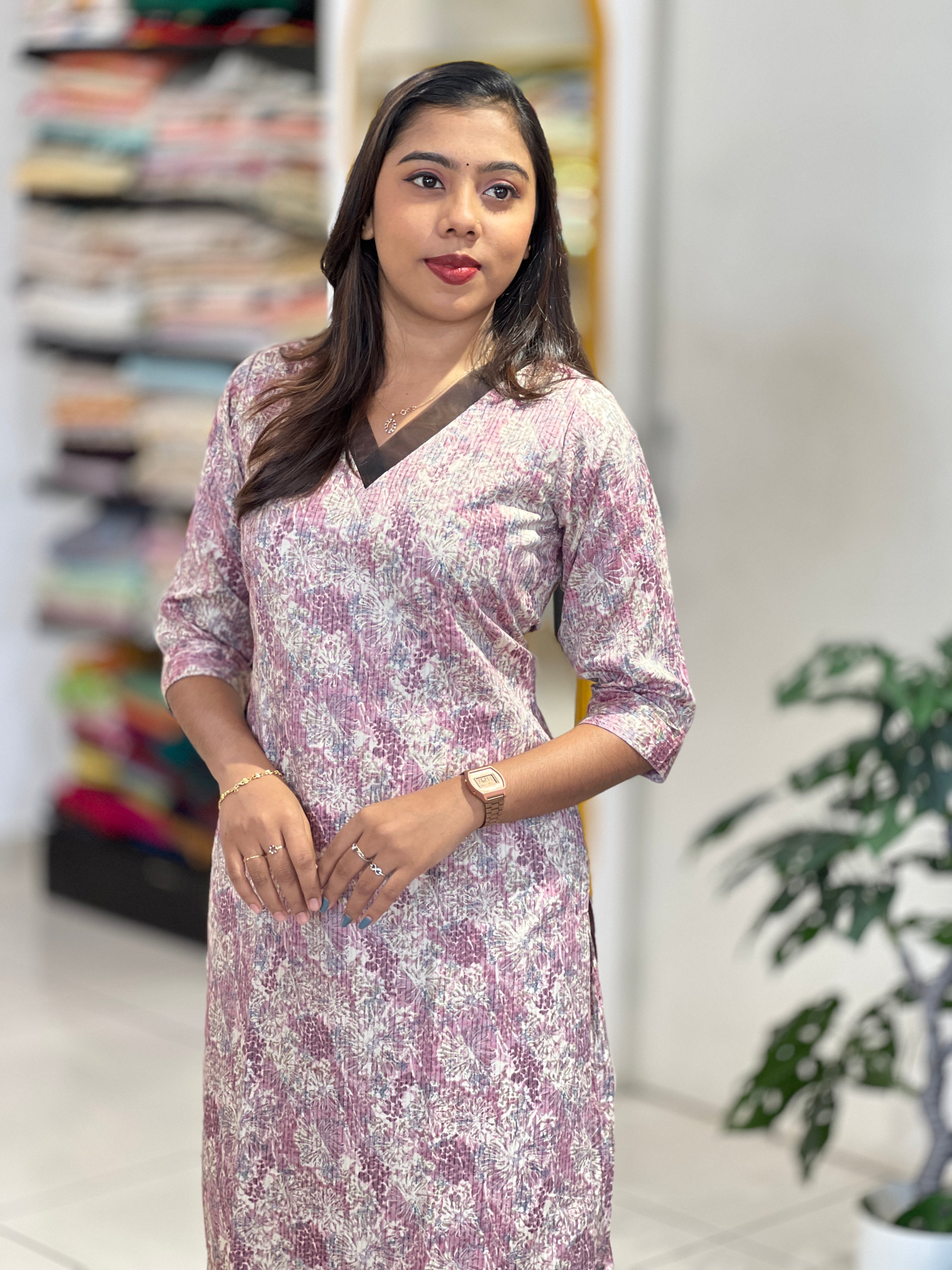 Floral Print With Foil Paint Detailed Muslin Finish Kurta Set | MSN142