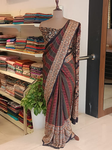 Hand Block Ajrak Printed Modal Silk Saree | TOT148