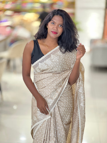 Cutwork Border Patterned Semi Tussar Saree | SVF178