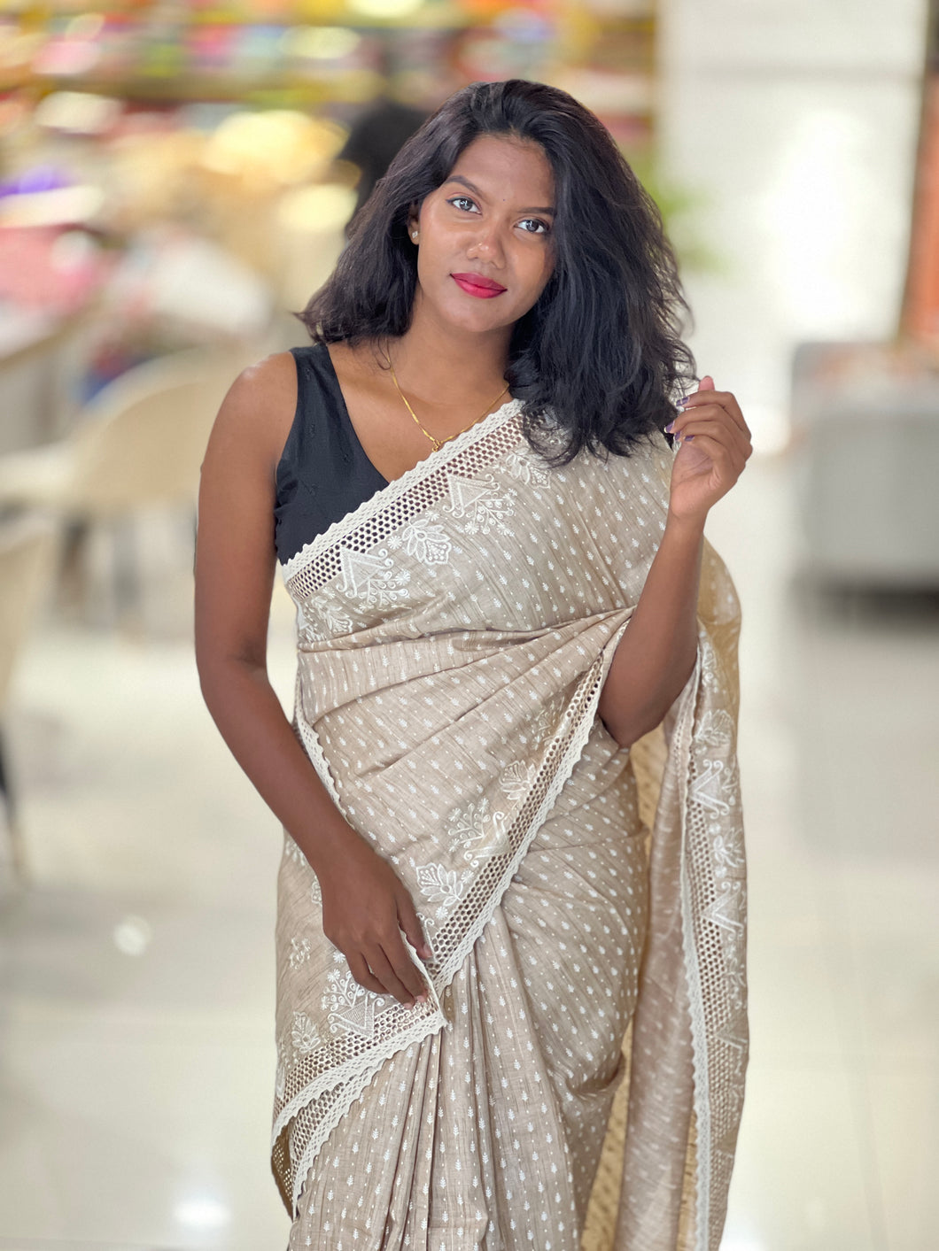Cutwork Border Patterned Semi Tussar Saree | SVF178