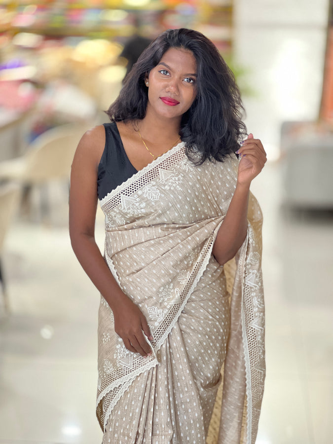 Cutwork Border Patterned Semi Tussar Saree | SVF178