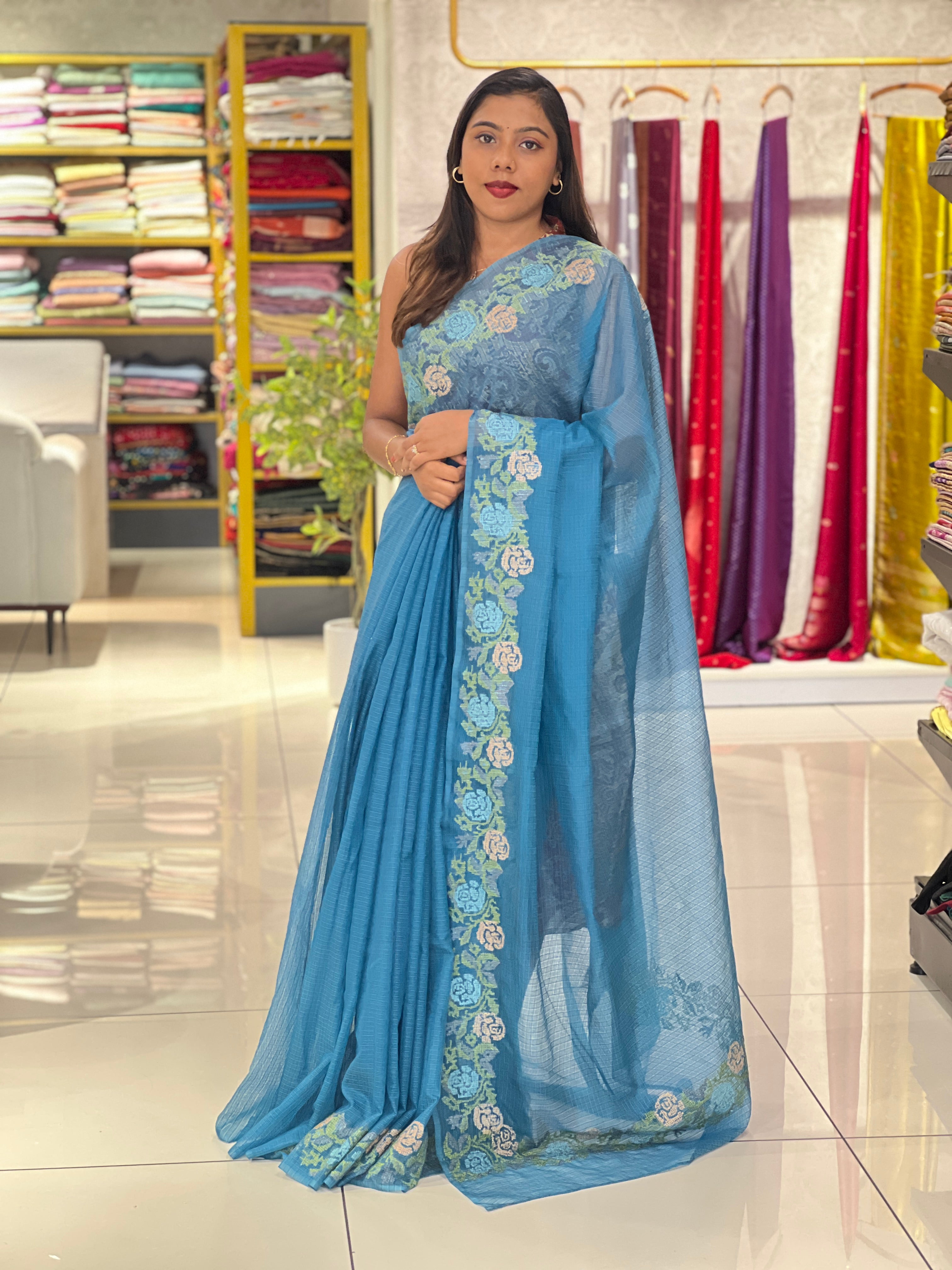 Cross Stitch Embroidery Silky Kota Saree | NHH602