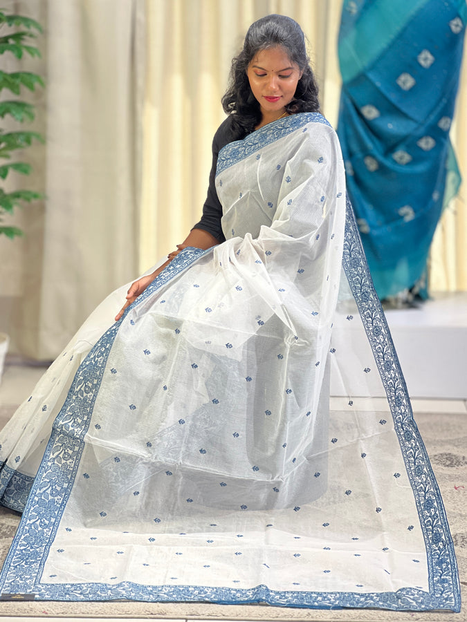 Machine Embroidery Check Patterned Organza saree | BLD1386
